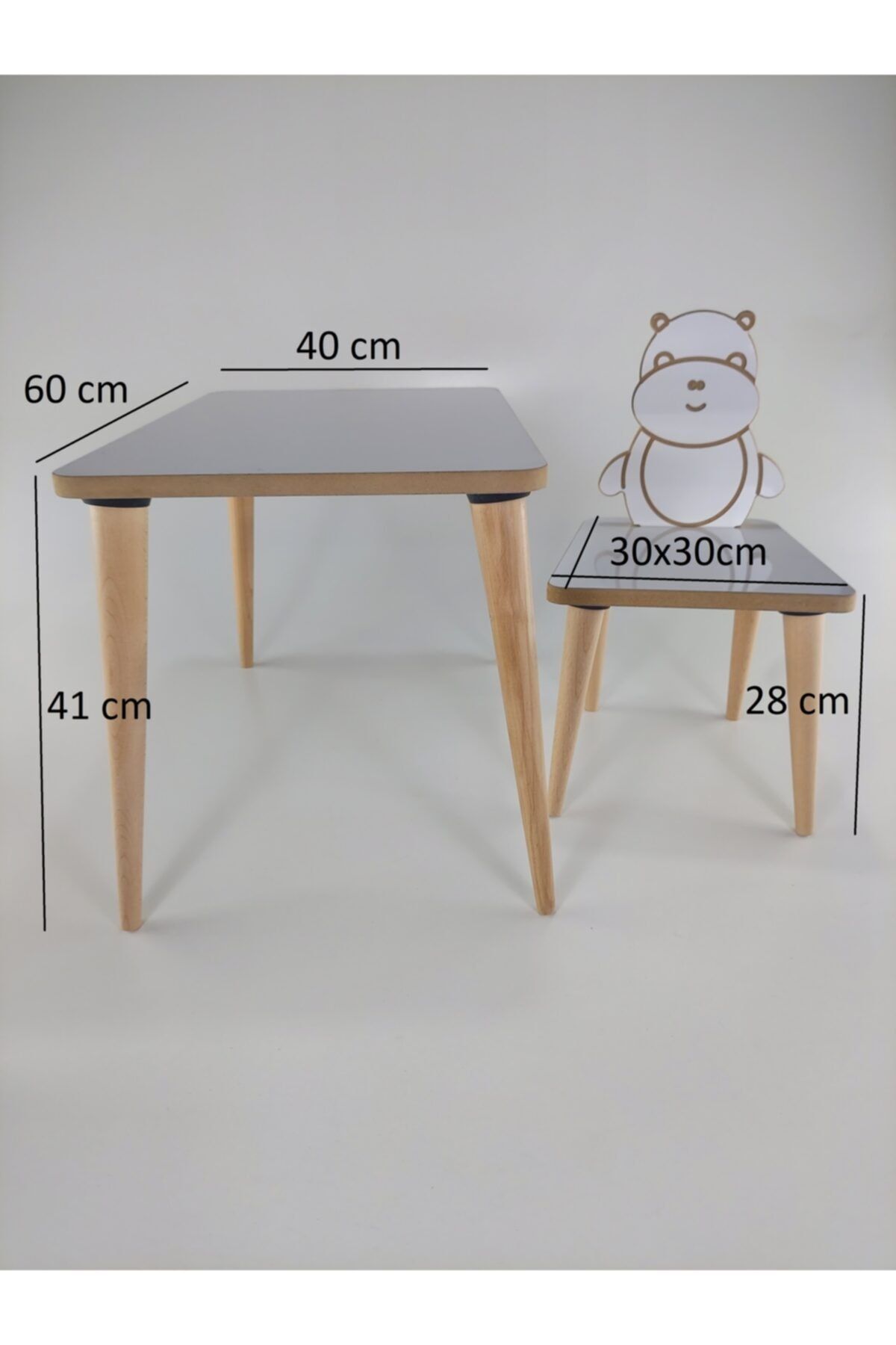 gerekbu Yaz Sil Yüzey - Su Aygırı Hayvan Temalı Montessori Çocuk Sandalyesi Tek Sandalye