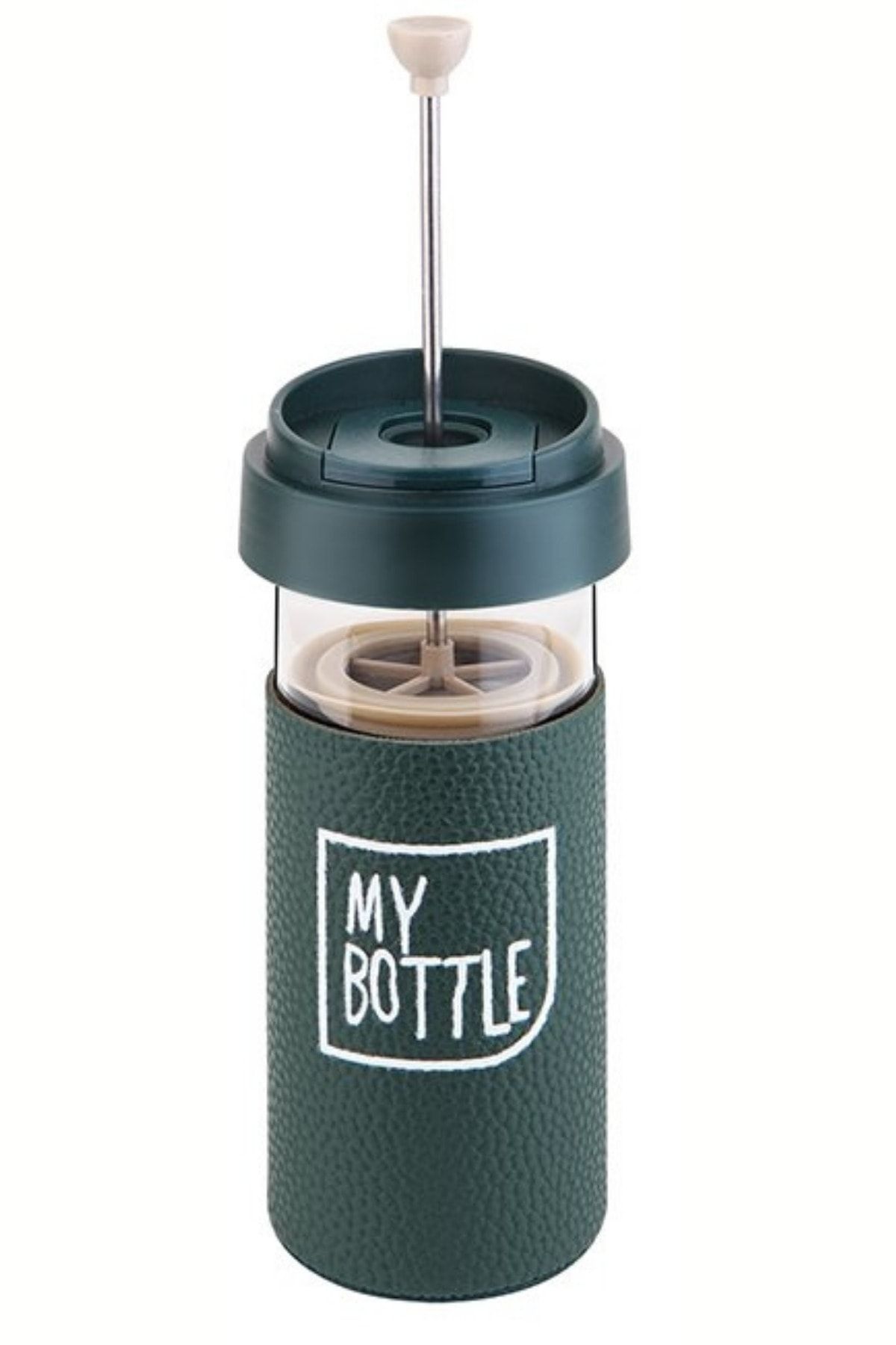 My Bottle French Press Deri Kılıflı Cam Mug Yeşil 450ml (deri Kılıf Hediye)