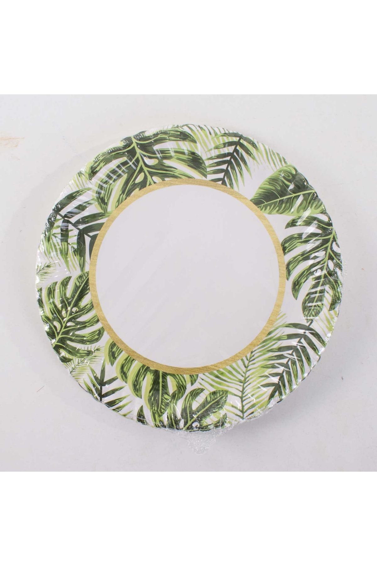Euro Flora Kağıt Tabak (Altın Simli Yaprak Yeşil) 8'li Paket 23 Cm