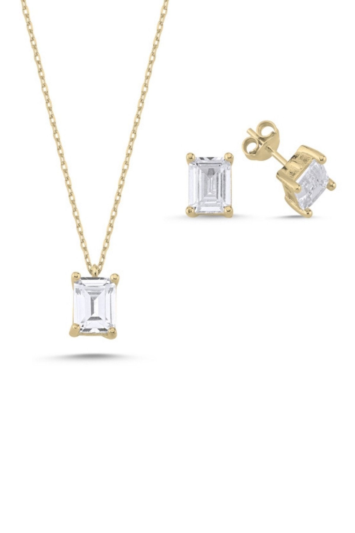Crystal Diamond Zirconia Laboratuvar Pırlantası 1 Karat Baget Kolye Ve 2 Karat Küpe Set