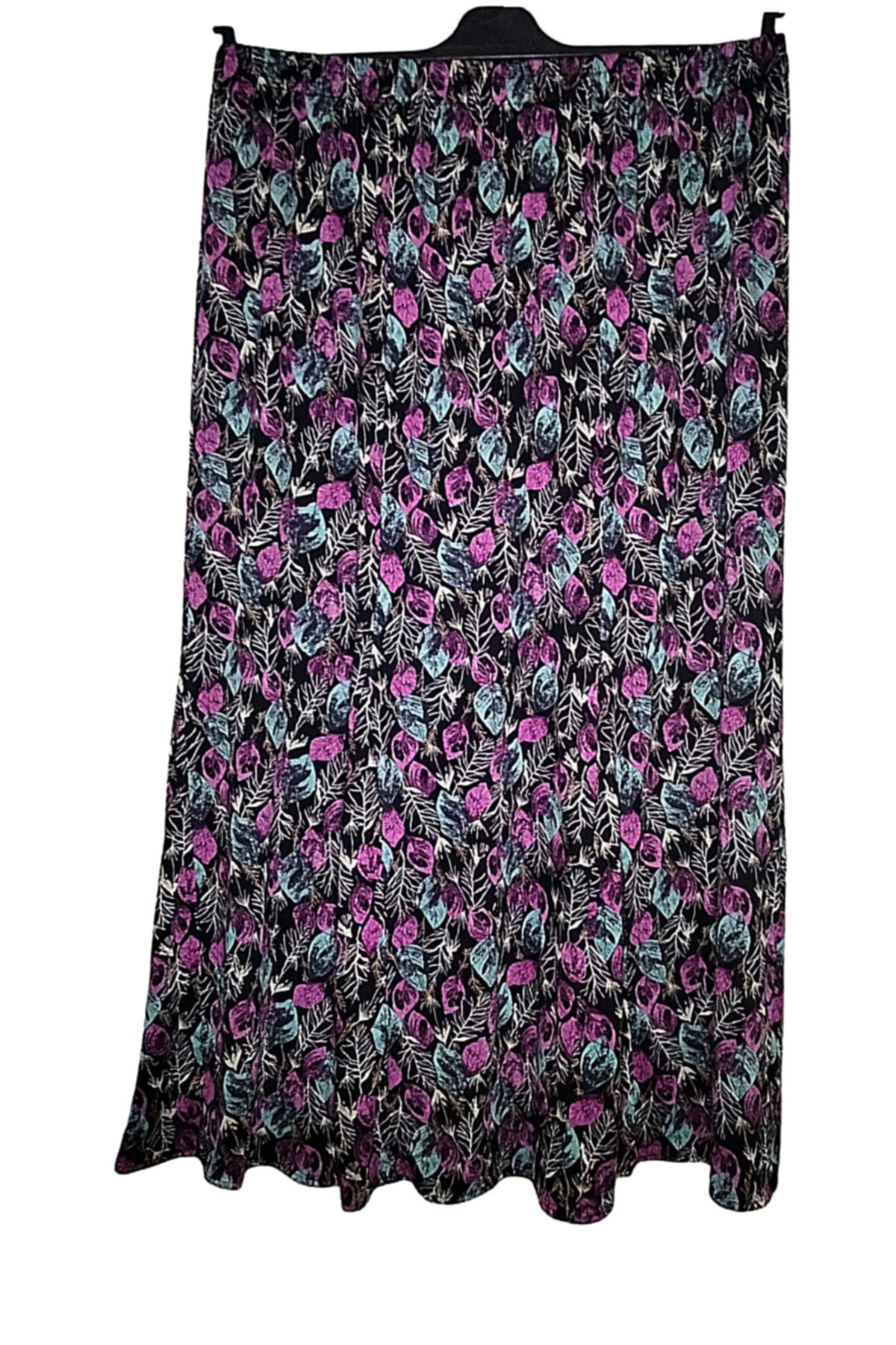 SAVCIGİYİM Mor Ve Pembe Yapraklı Menekşe Kumaş Lastikli Balık Etek