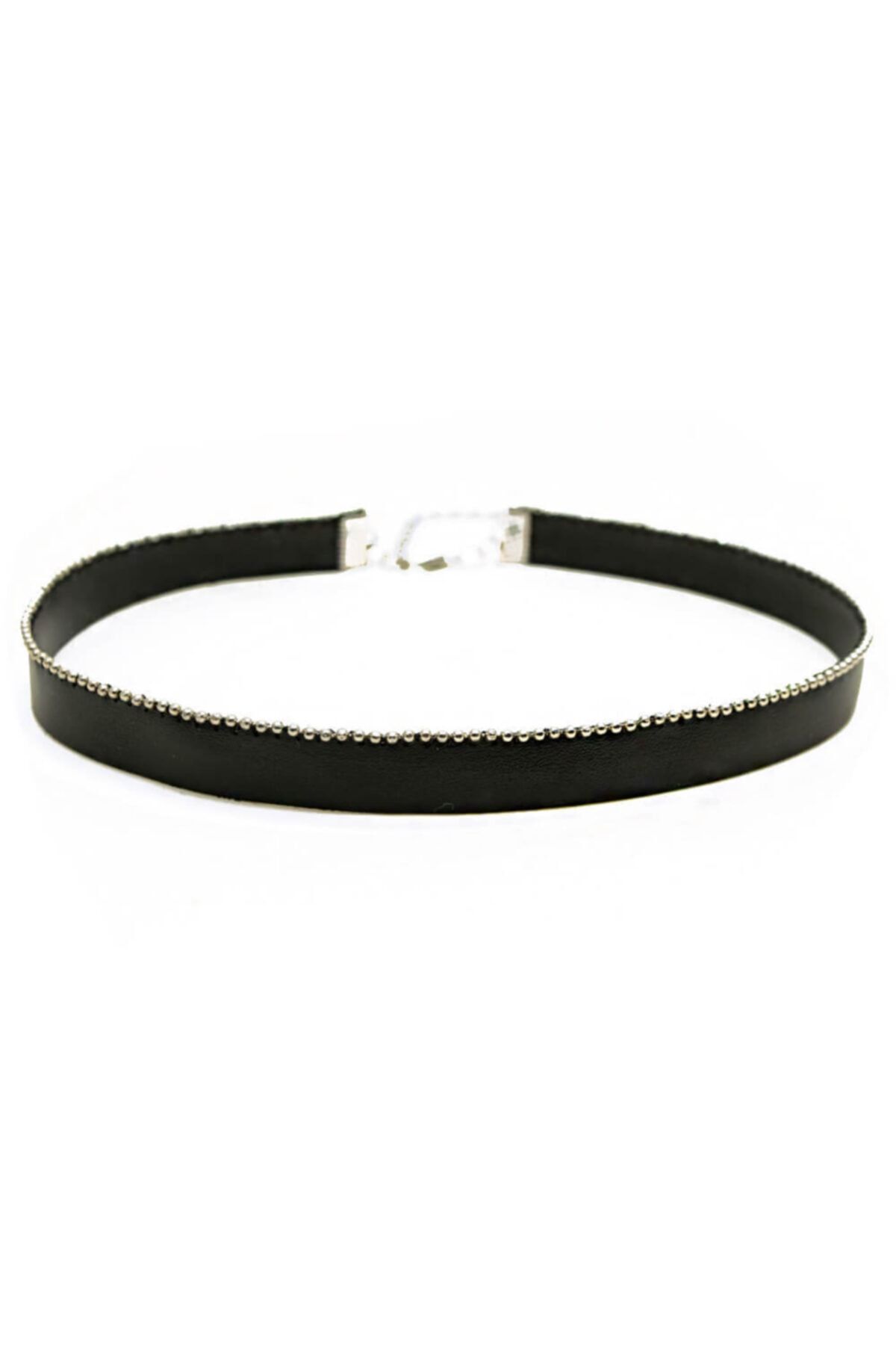 takıperest Siyah Tarz Nokta Demir Detay Deri Tasma Choker Kolye