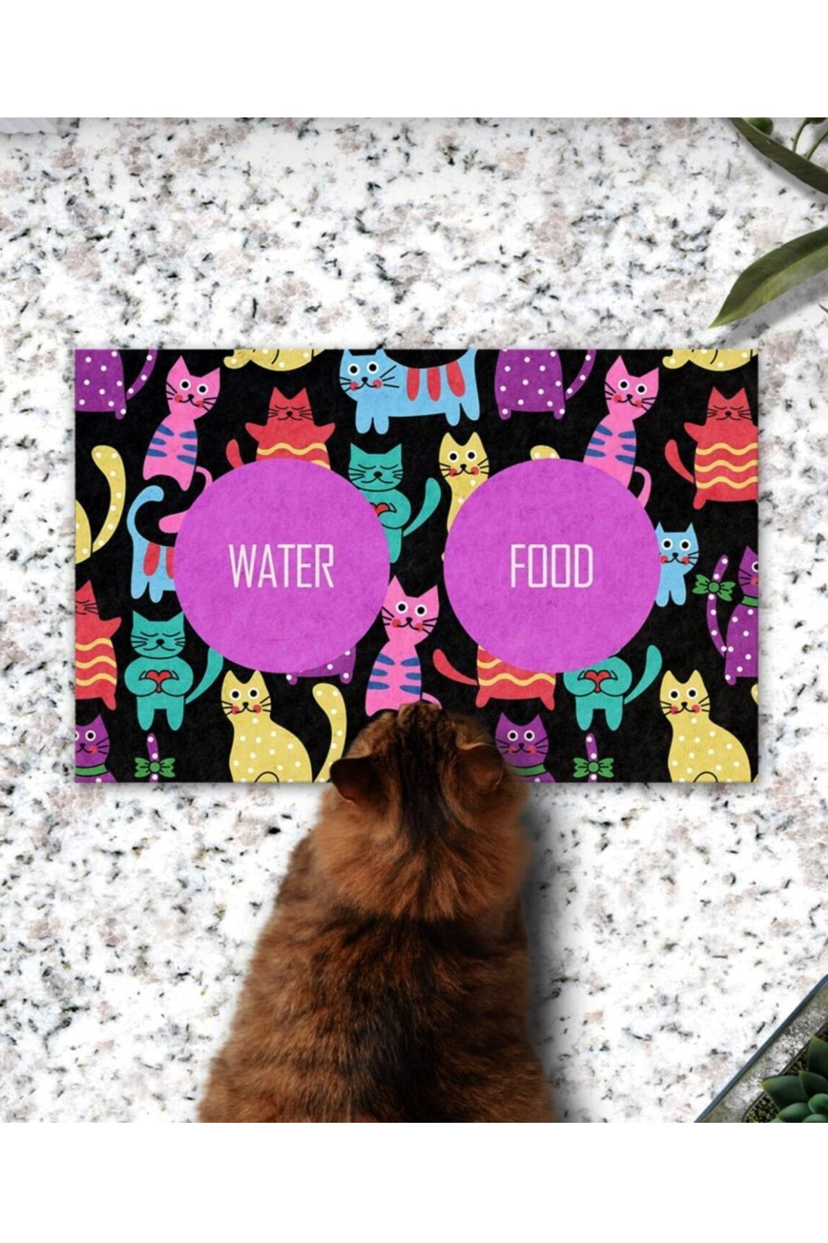 BY MERT Kedi Köpek Mama Eğitim Paspası Ve Beslenme Altlığı Colorful Cats