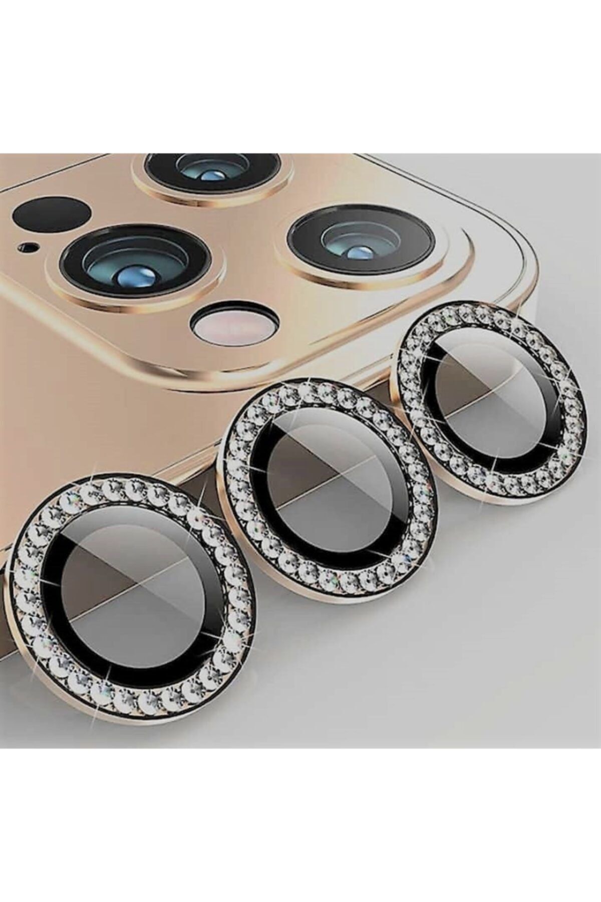 mooncase Iphone 11 Pro / 11 Promax / 12 Pro Gold Uyumlu Swarovski Taşlı Kamera Lensi Koruma