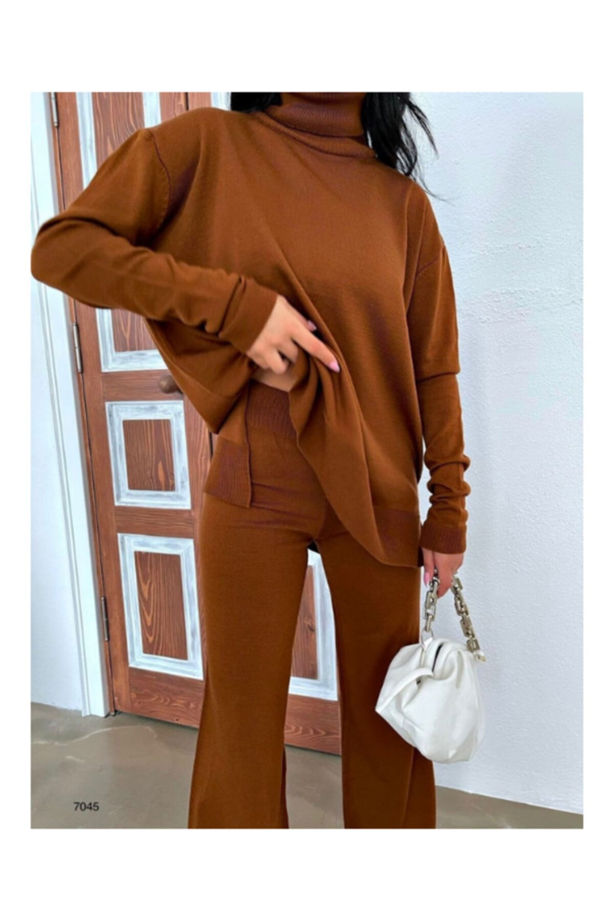 canstreetwear Balıkçı Yaka Ikili Triko Takım Kahverengi