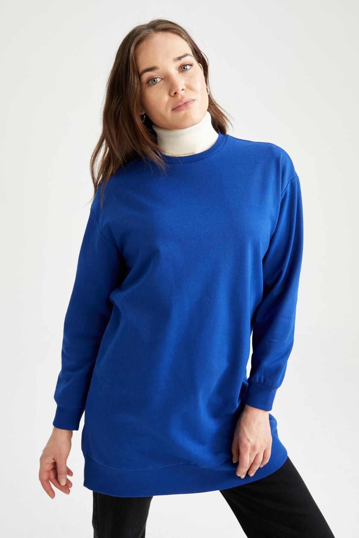 DeFacto Regular Fit Bisiklet Yaka Incesweatshirt Kumaşı Içi Yumuşak Tüylü Sweatshirt Tunik