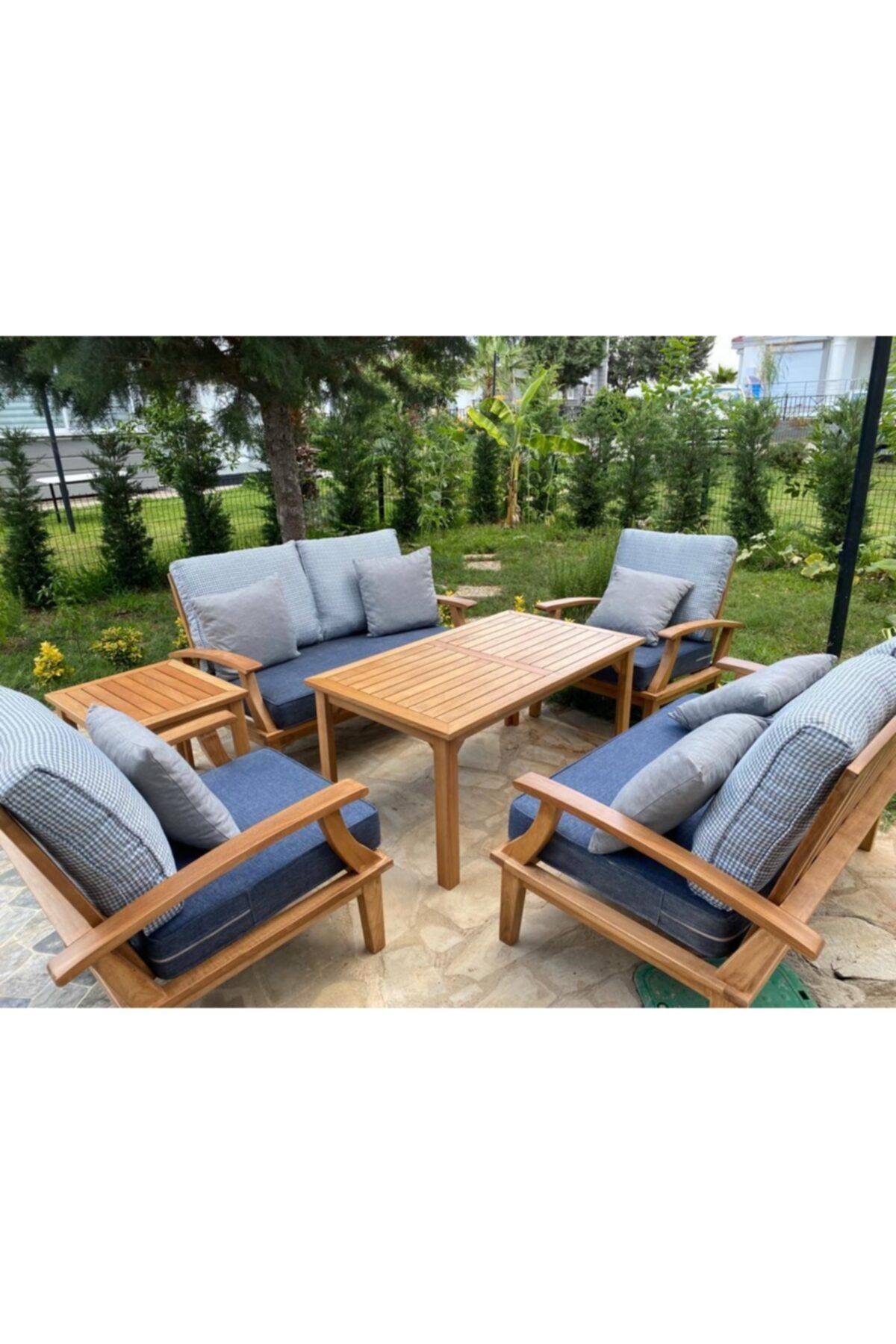 Decor Home Iskandinav Bahçe Mobilyası Kestane Ağacından  3+2+1+1+ Orta Sehpa Tam Takım
