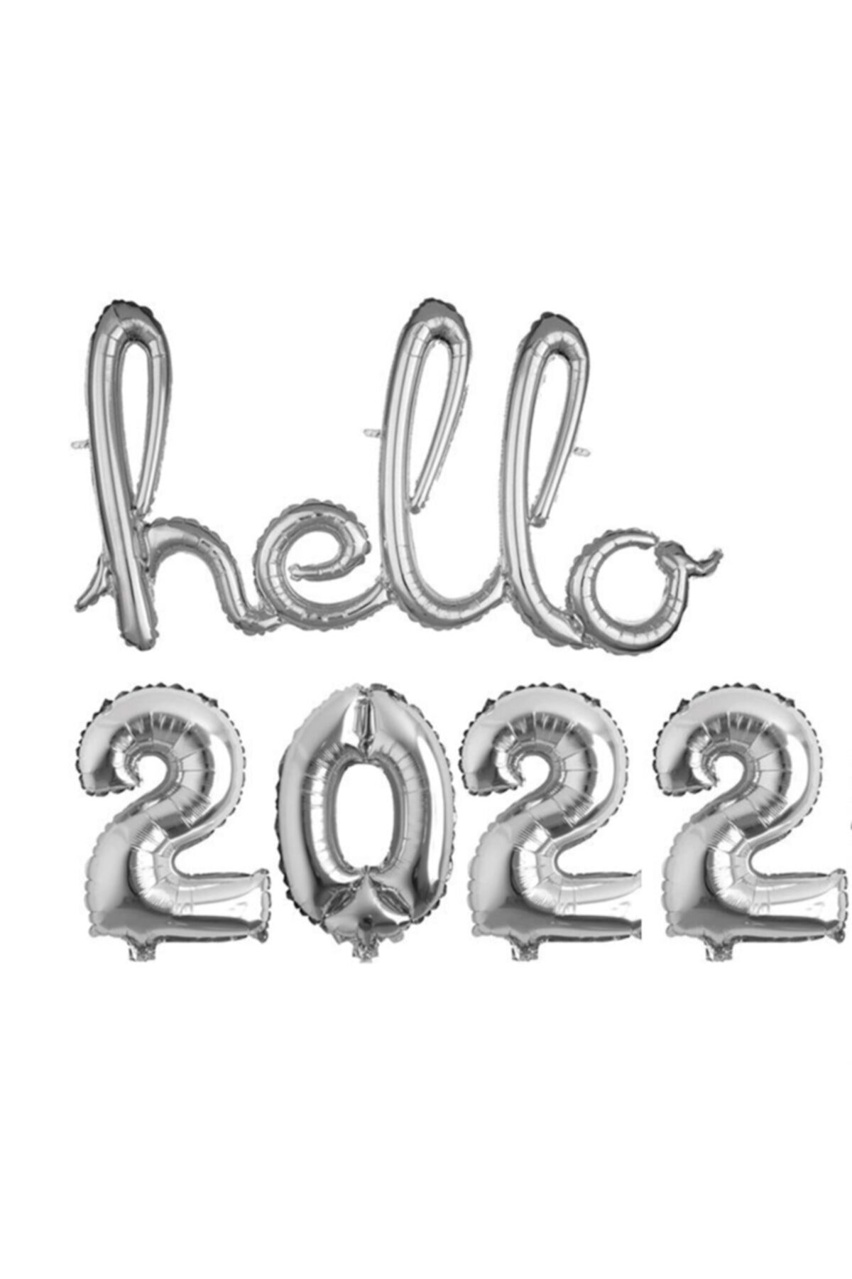 Parti Evreni Hello 2022 Gümüş Rakam Folyo Balon Seti