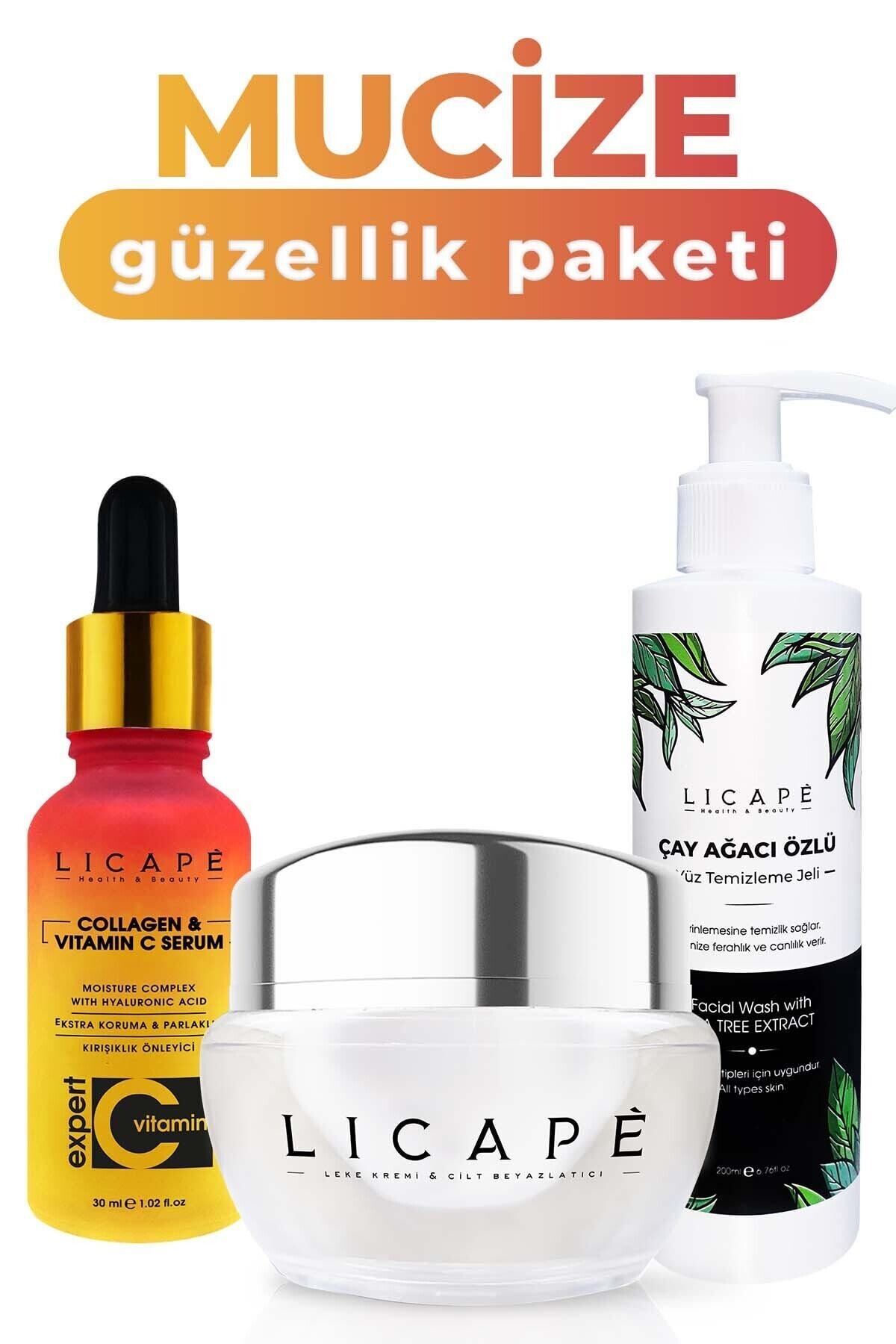 Licape Leke Kremi ve Cilt Beyazlatıcı + Kolajen + C Vitaminli Yaşlanma Karşıtı Serum + Yüz Temizleme Jeli