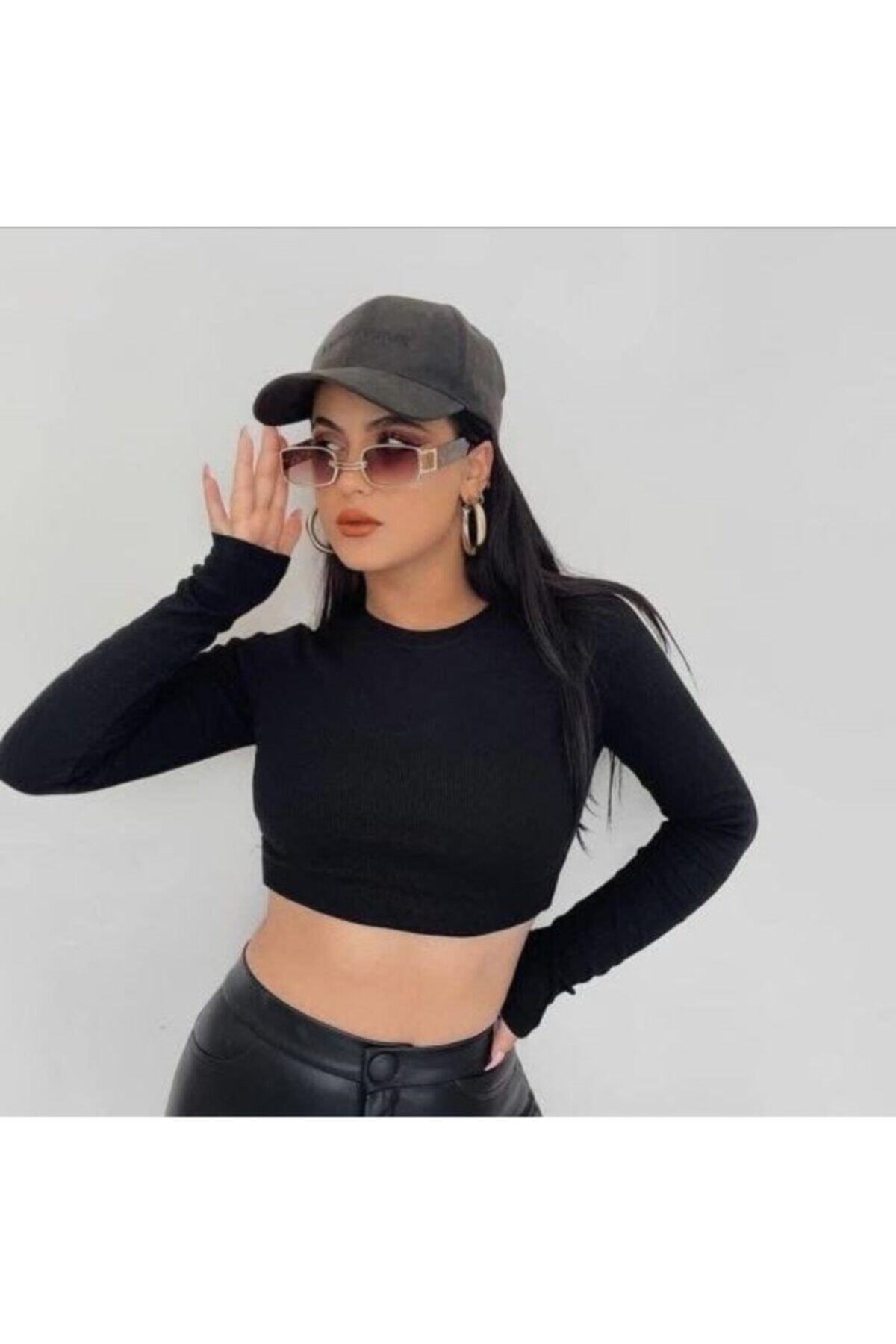 Gecce Kadın Uzun Kollu Bisiklet Yaka Crop