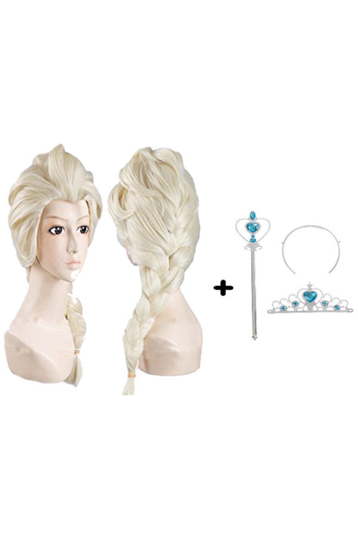 HESAPLIJET Örgülü Karlar Ülkesi Frozen Elsa Peruğu Tacı Ve Sopası Çocuk Boy