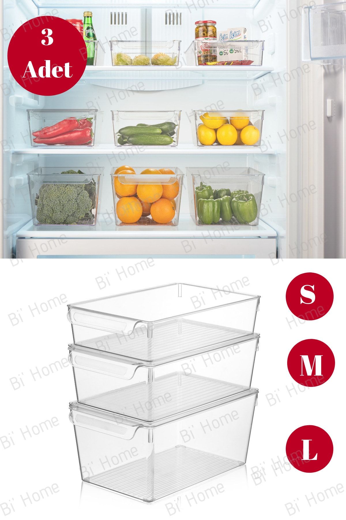 Bi' Home 3 Boy Kapaklı Ay Buzdolabı Düzenleyici Organizer (s-m-l)