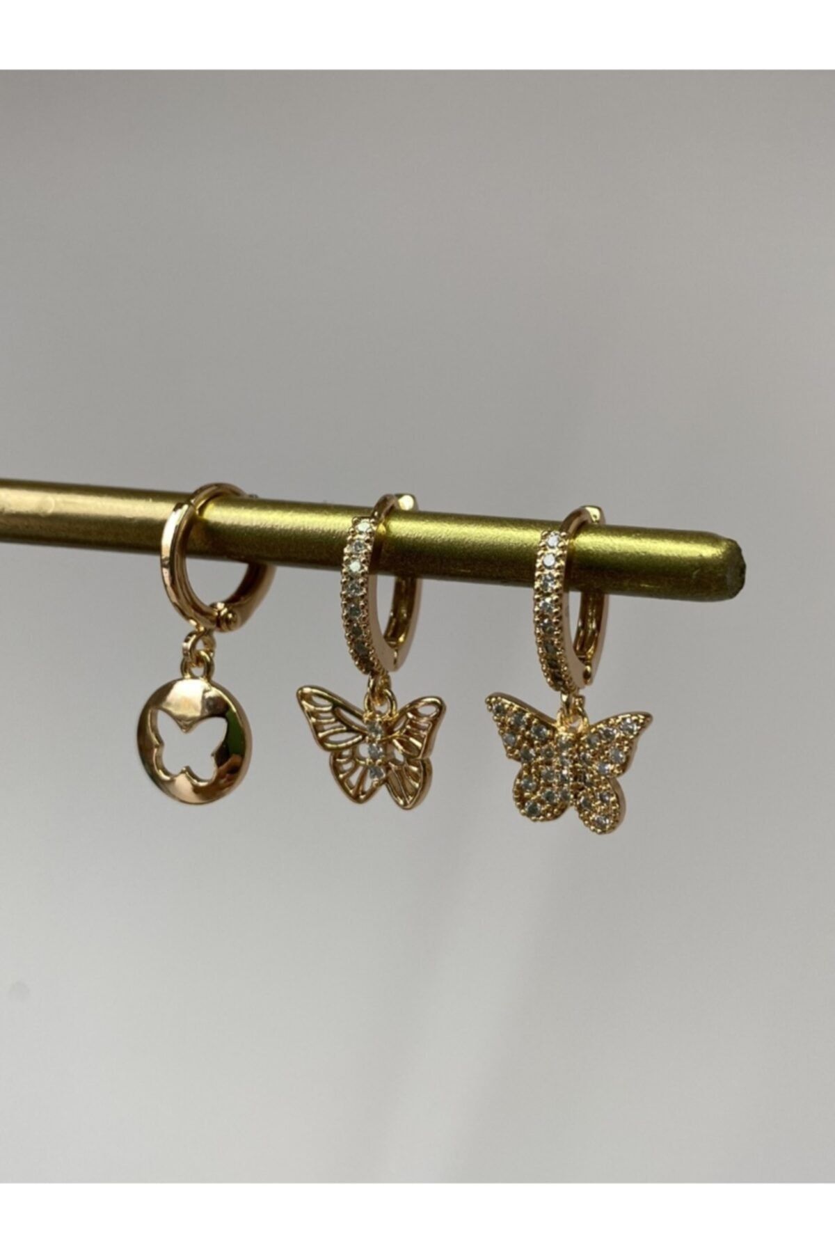 jevylove accessories Kelebek Detaylı 3'lü Charm Küpe Seti
