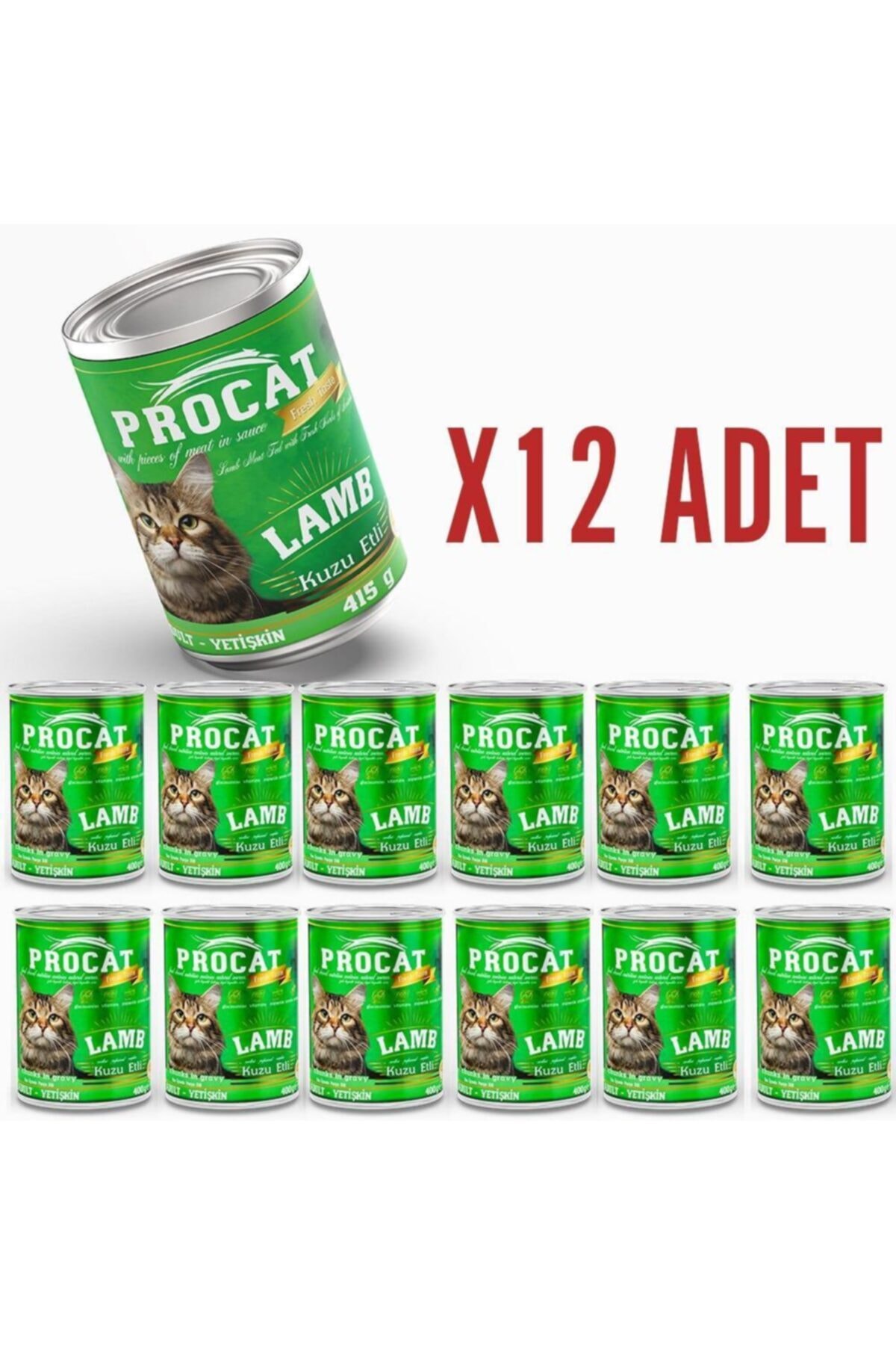 PROCAT Kuzu Etli Konserve Yetişkin Kedi Maması 12 X 400 G