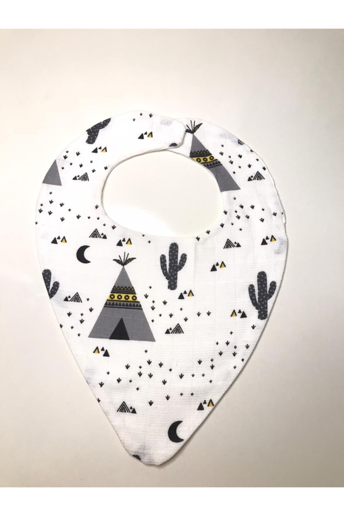 LUNA BABY Çift Katlı Çadır Desenli Üçgen %100 Organik Müslin Bebek Ve Çocuk Yakalık Mama Önlüğü Gri