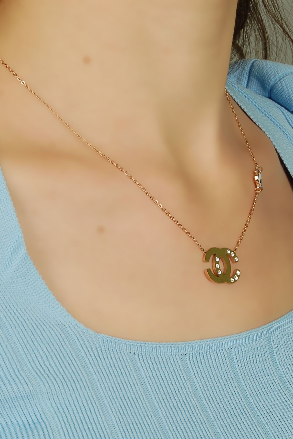 stainless steell Çelik Chanel Kolye Rose