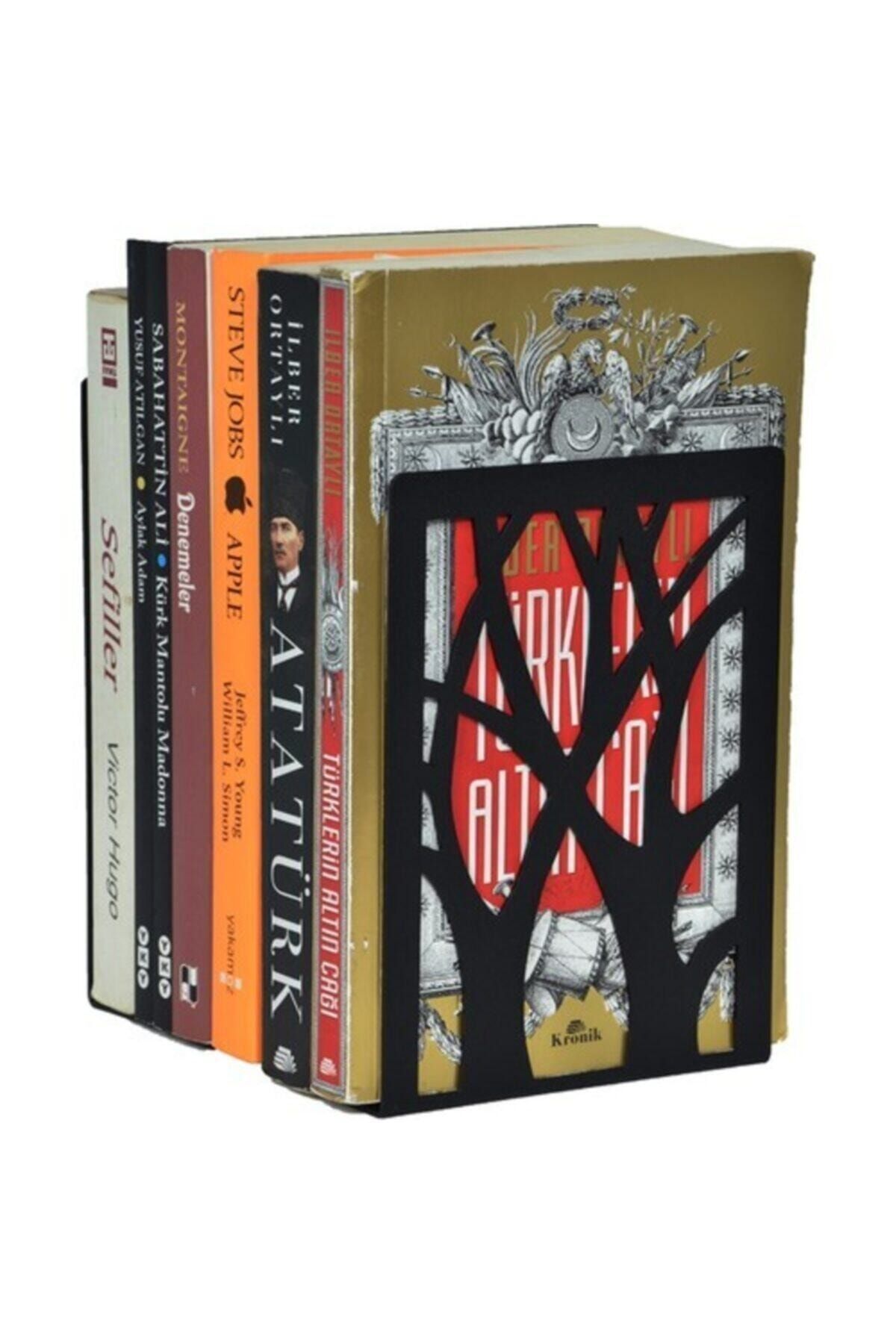 uberKraft Ağaç Desenli Metal Kitap Desteği - Kitap Tutucu - Ev ve Ofis Dekoratif Aksesuar( 2 Li Set) Siyah