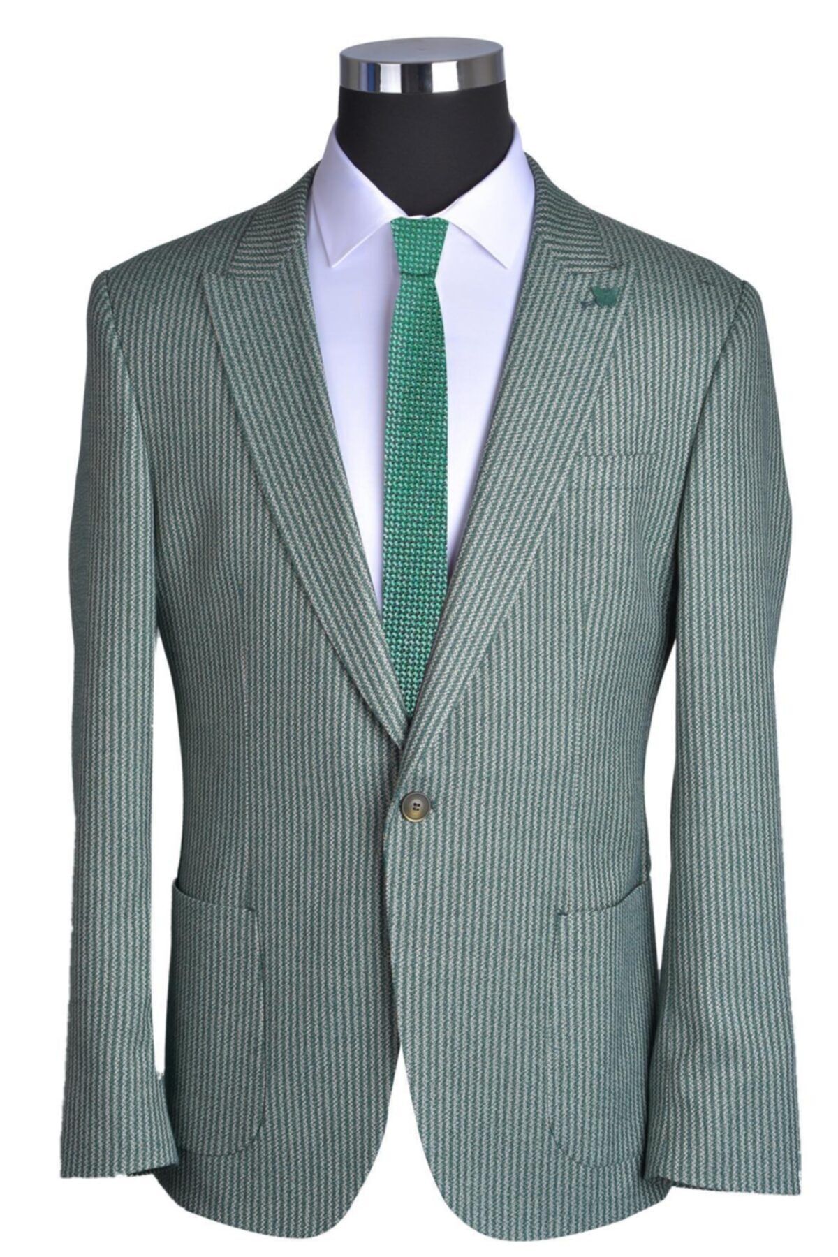 BAGGI Erkek Comfort Slim Fit Çizgili Takım Elbise Yeşil