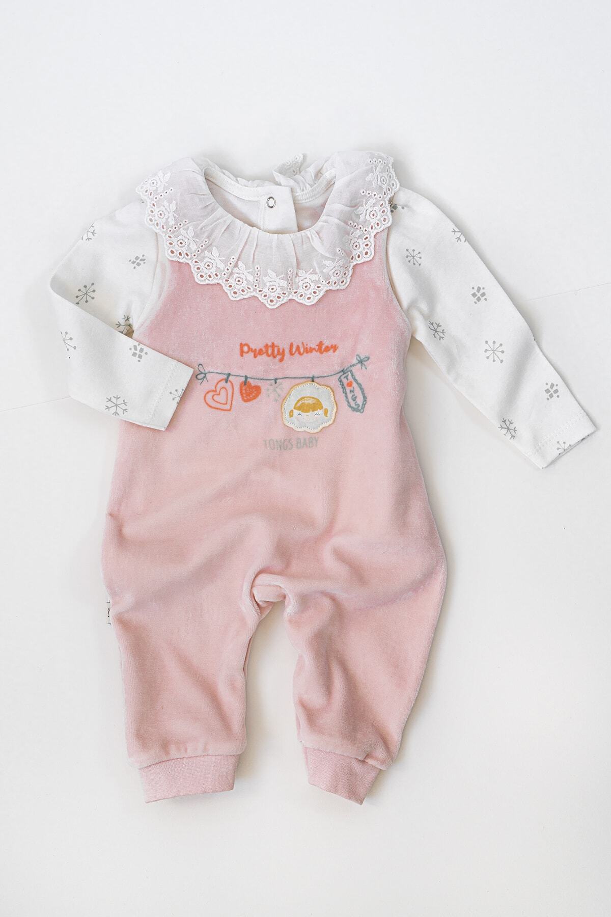 Wicoi Baby Kız Bebek Eskimo Kadife Pudra Salopet
