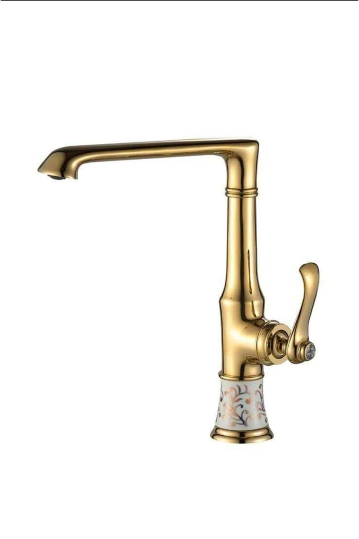 LPD Seramik Desenli Çanak Evye Lavabo Bataryası Gold
