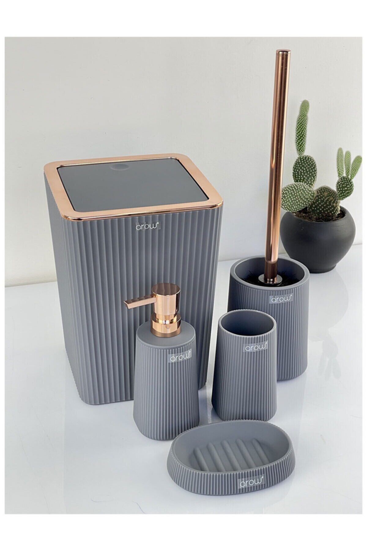 AROW Akrilik Gri Kare Banyo Seti (gri-rose Gold)