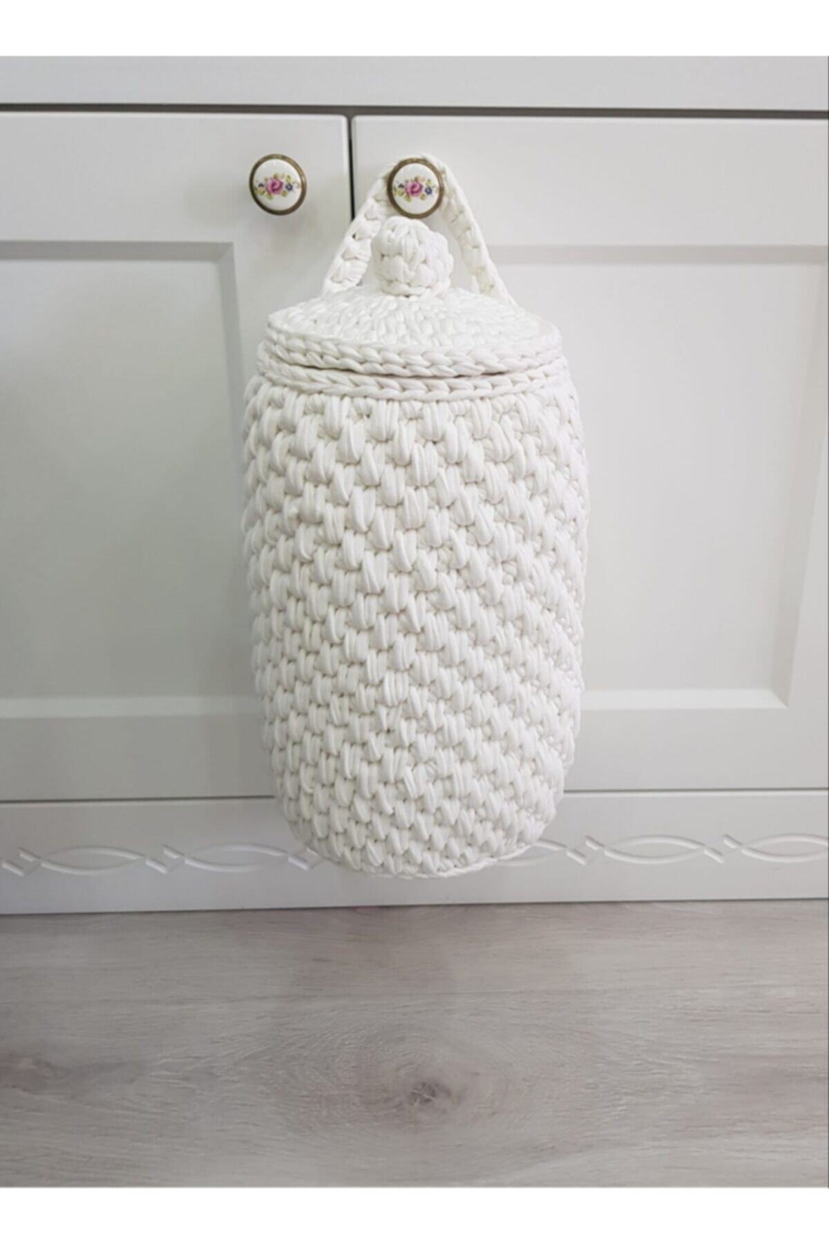 EGE ÖRGÜM Poşetlik Beyaz Renk Kapaklı Poşet Düzenleyici 30x18 Cm Mutfak Poşetlik