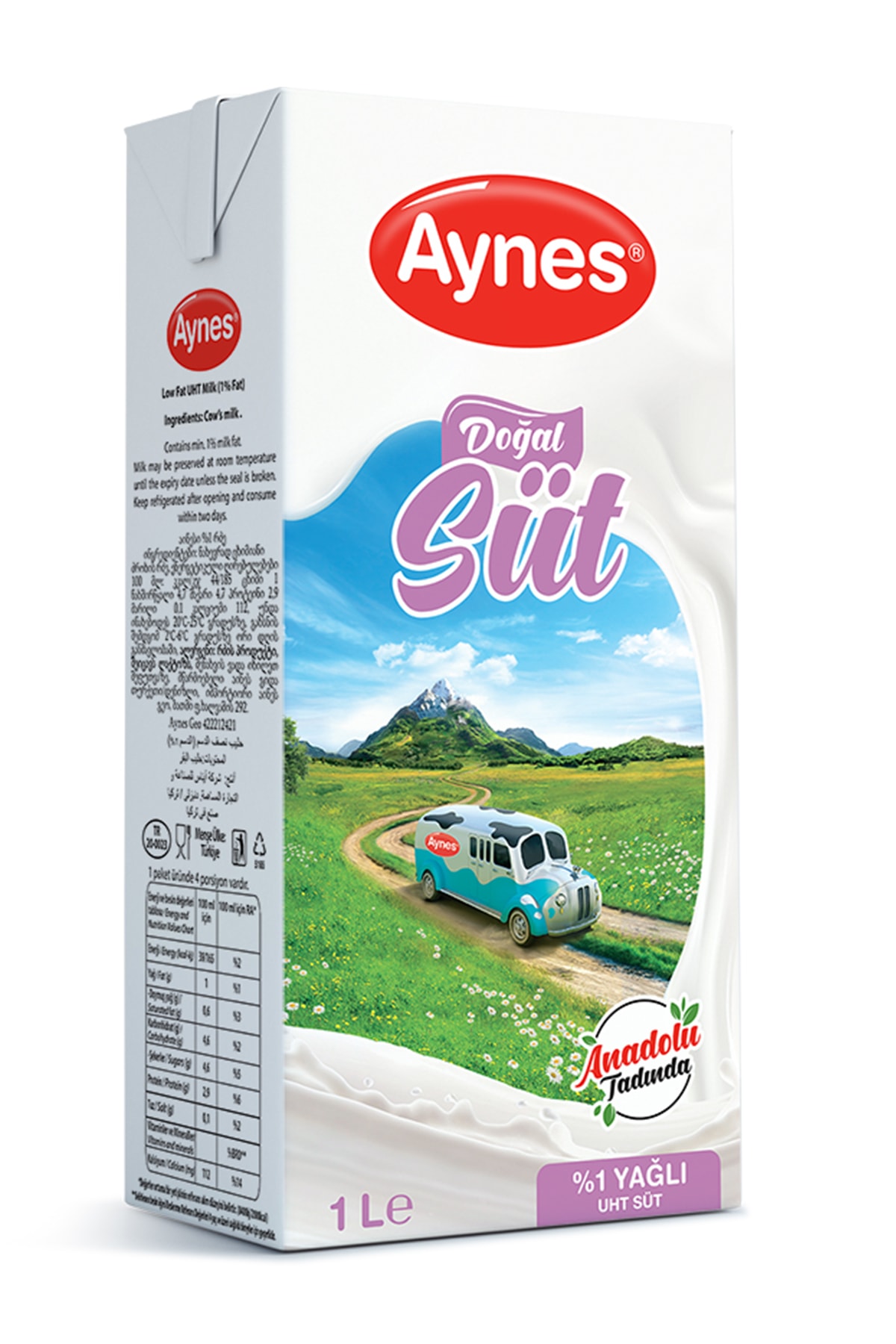 Aynes 1 Lt %1 Yağlı Uht Süt 1 Koli 12 Adet 1 Koli 12 Adet
