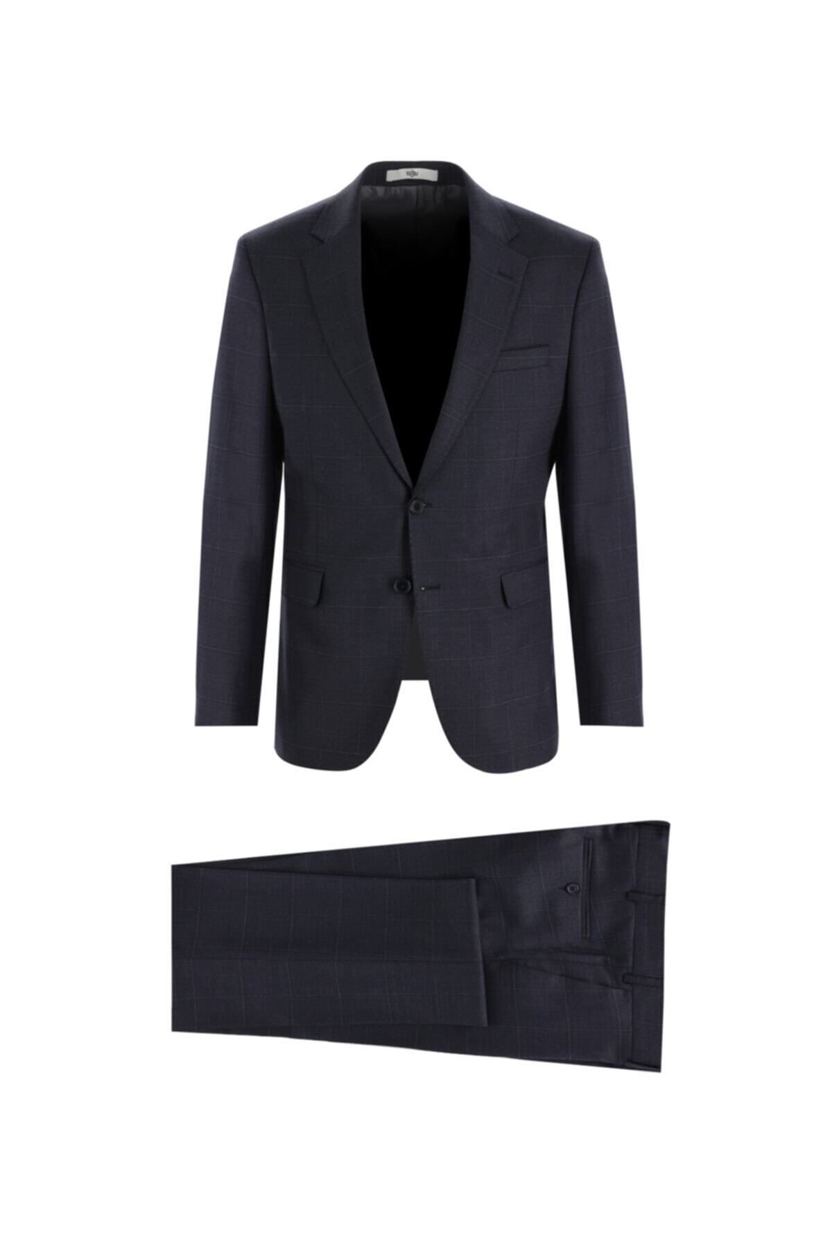 Kiğılı Slim Fit Kareli Yünlü Takım Elbise
