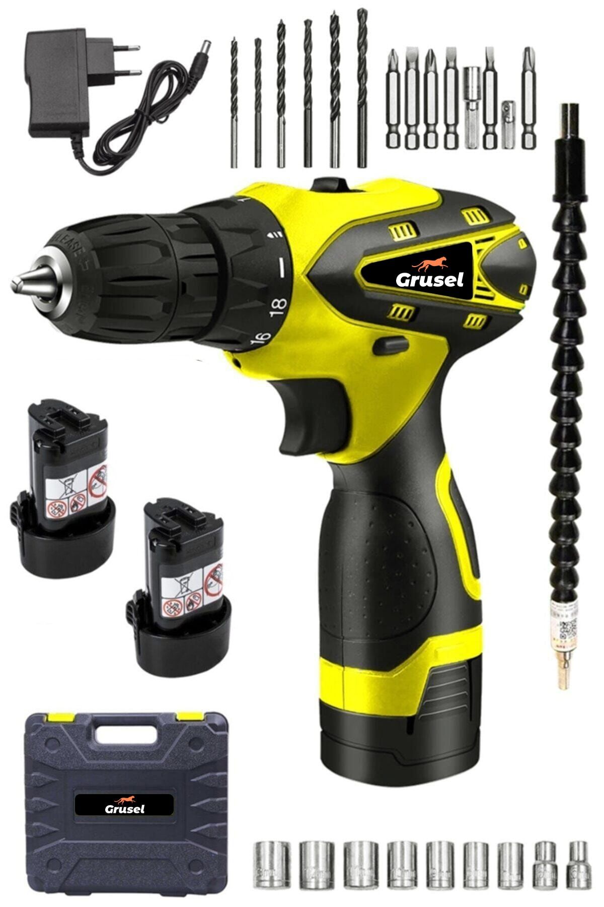 Grusel 24 V 5 Ah 27 Pcs Setli Metal Şanjumanlı Çift Akülü Şarjlı Vidalama Matkap