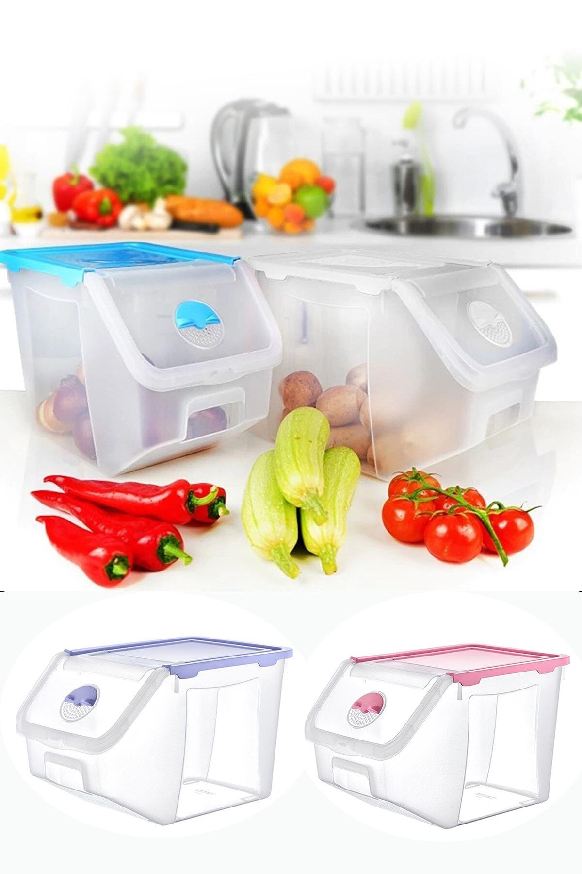 İntekcity 2 Adet Patates Soğan Erzak Kiler Saklama Kabı 14 Litre Şeffaf