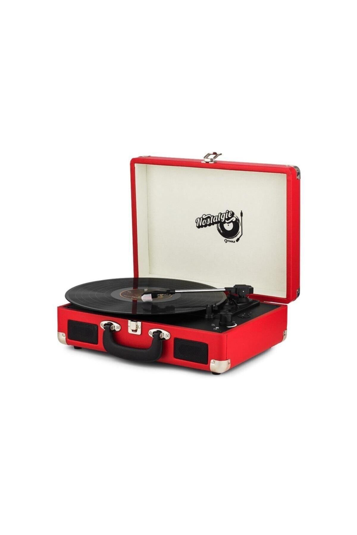 35likplakevi Ktools Long Play Nostalgıa K344 Kırmızı Bluetoothlu Çanta Pıkap 33 45 78 Devir
