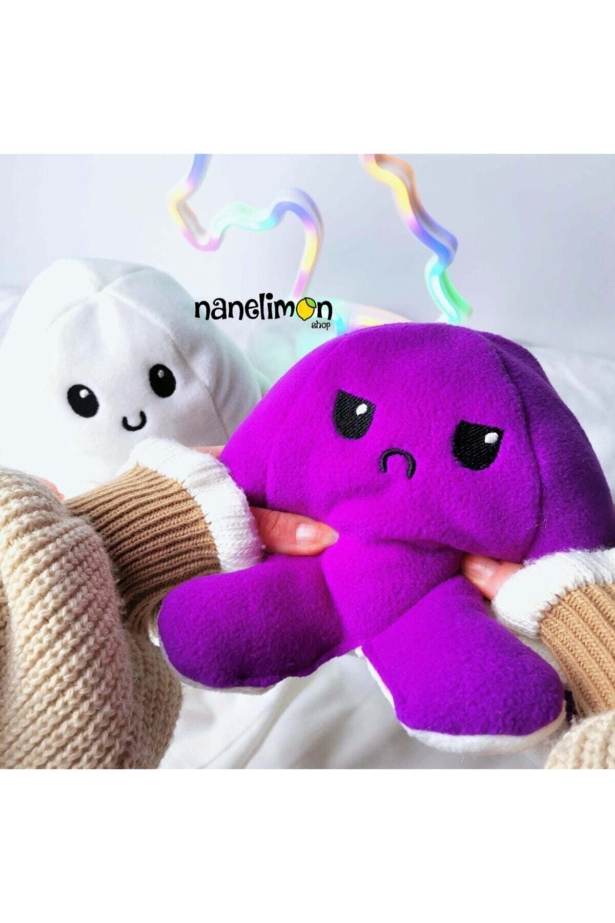 Nanelimonshop Peluş Yastık Ahtapot Mor Beyaz