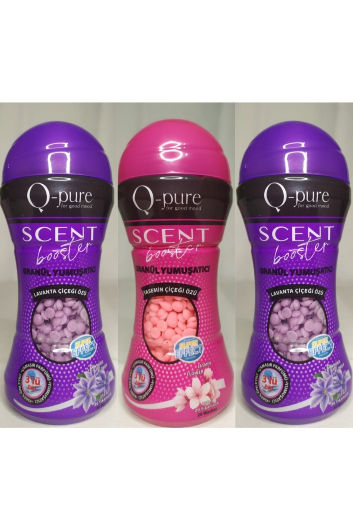 QPURE Granül Çamaşır Yumuşatıcı Lavanta Çiçeği Özü 210 gr  Yasemin Çiçeği Özü 210 gr x 2 li Karma