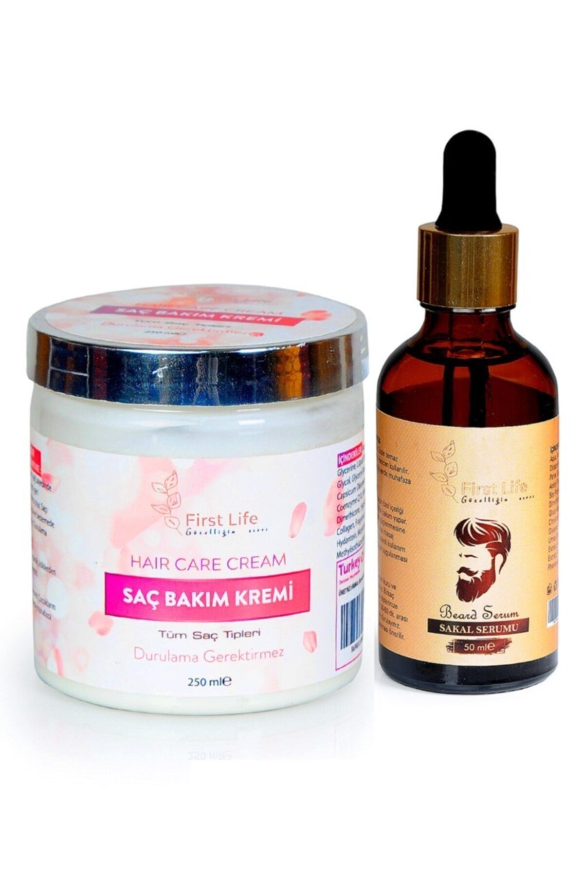 First Life Cosmetic Sakal Cikartici Ve Gurlestirici Serum Ve Sac Dokulmesini Önleyen Sac Bakim Kremi 2 ' Li Set