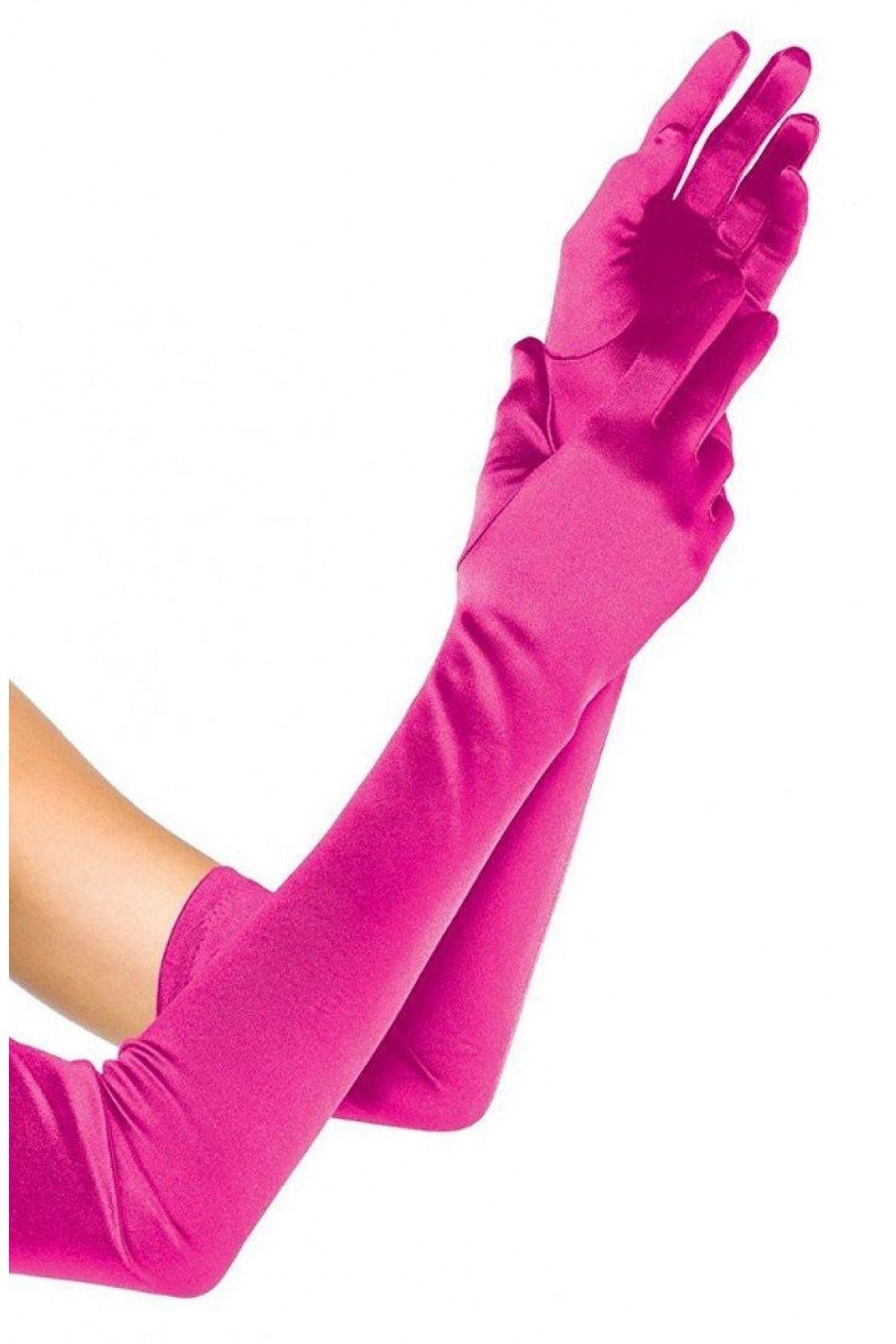 NO.8 HOUSE Parti Aksesuar Pembe Renk Ekstra Lüks Parlak Uzun Boy Saten Eldiven