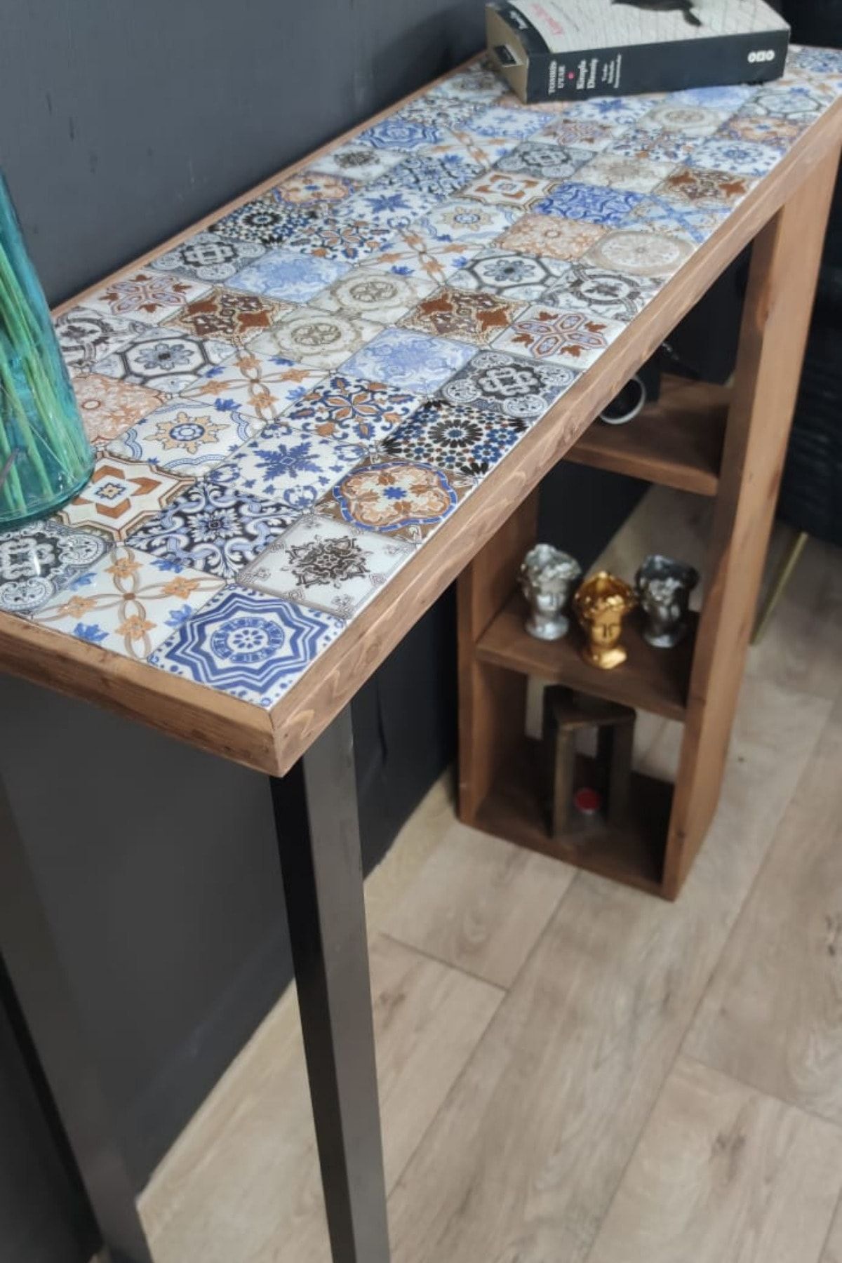 bluecape Esperanza 92x32cm Dekoratif Tasarım Raflı Çok Amaçlı Dresuar Masa Çalışma Mutfak Bar Masası