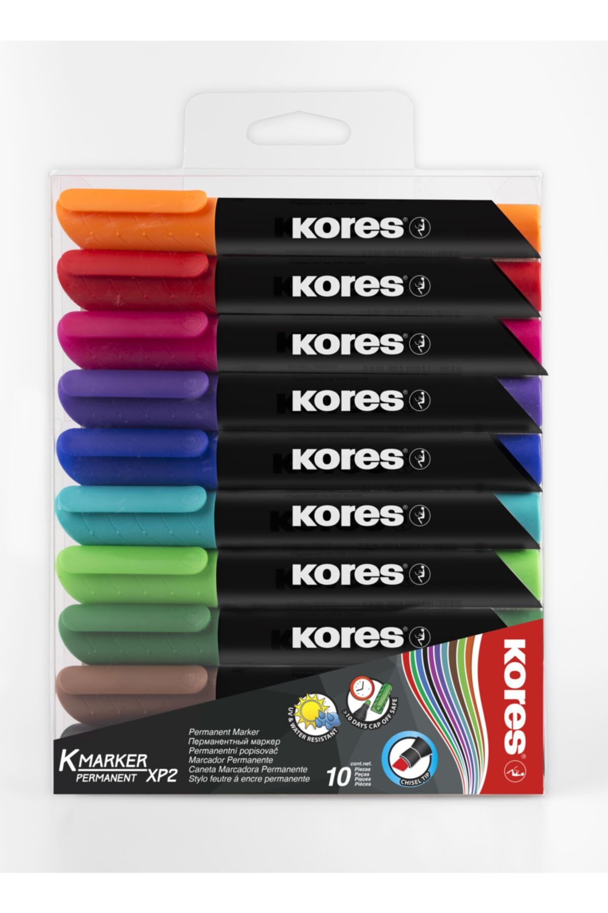 kores Tahta Kalemi Kalıcı Permanent Marker Chisel Tip 10 Renk