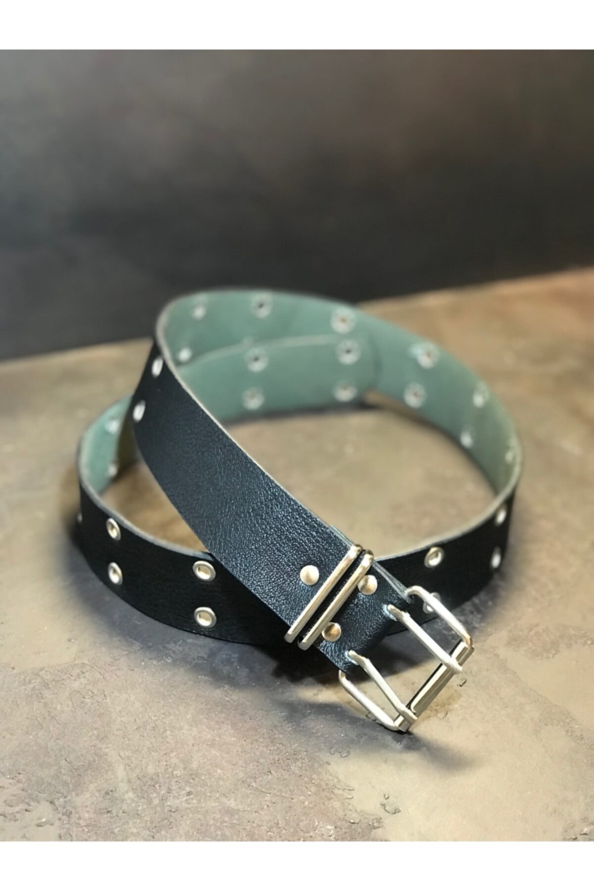 Accelonia Iki Sıra Delikli Siyah Kemer