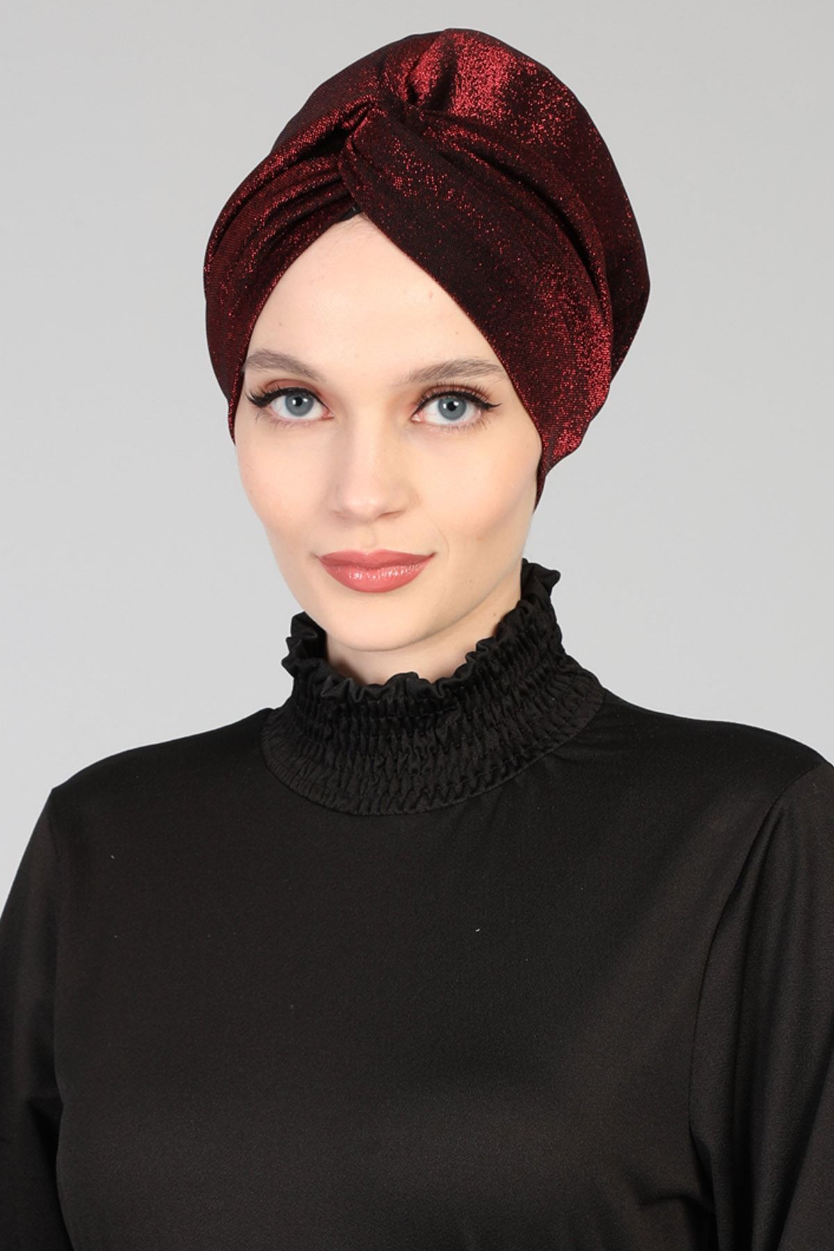 Biriz Moda Mihrace Penye Bone Bordo Simli