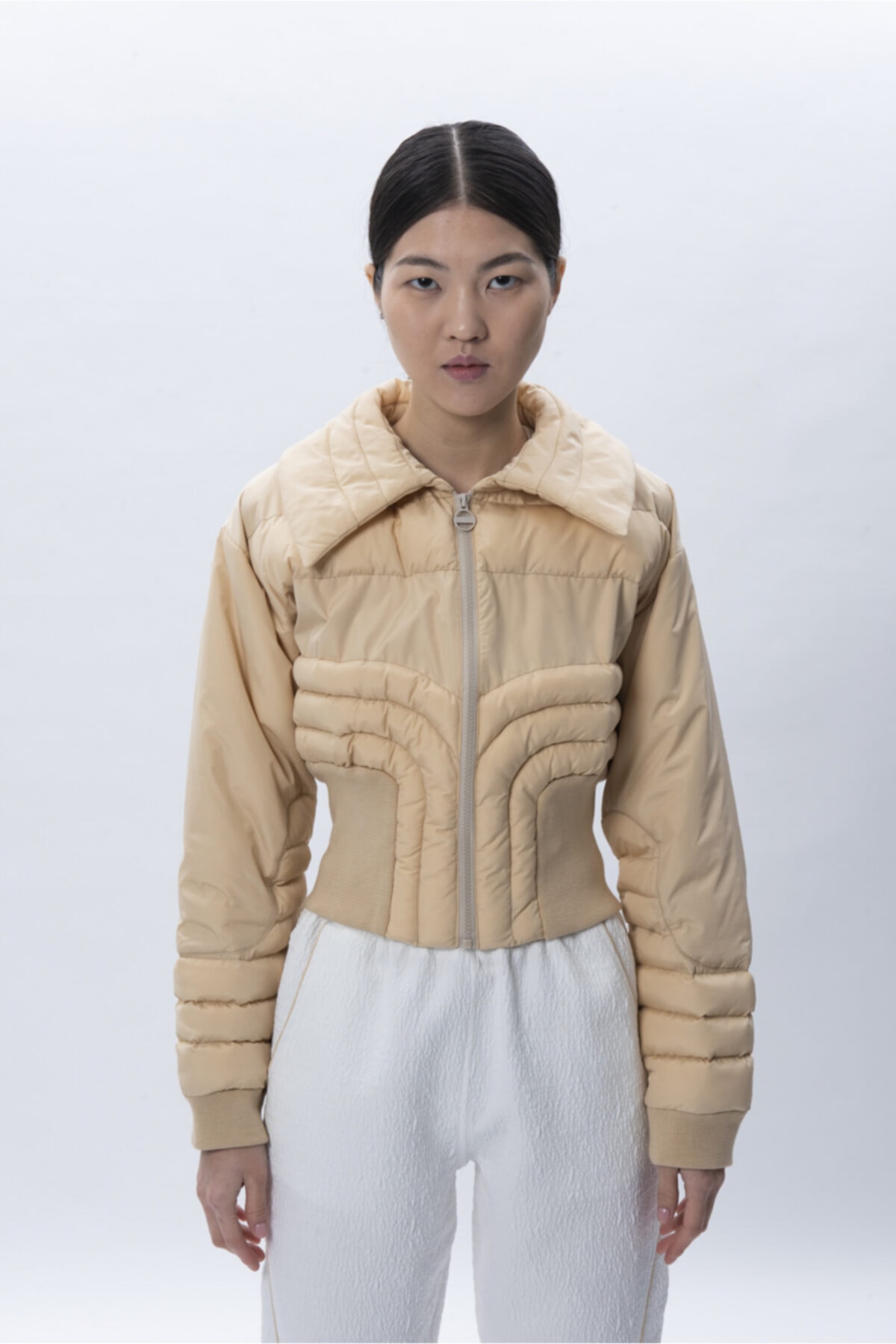 ŞEBNEM GÜNAY Neutral Cream Fitted Puffer Coat