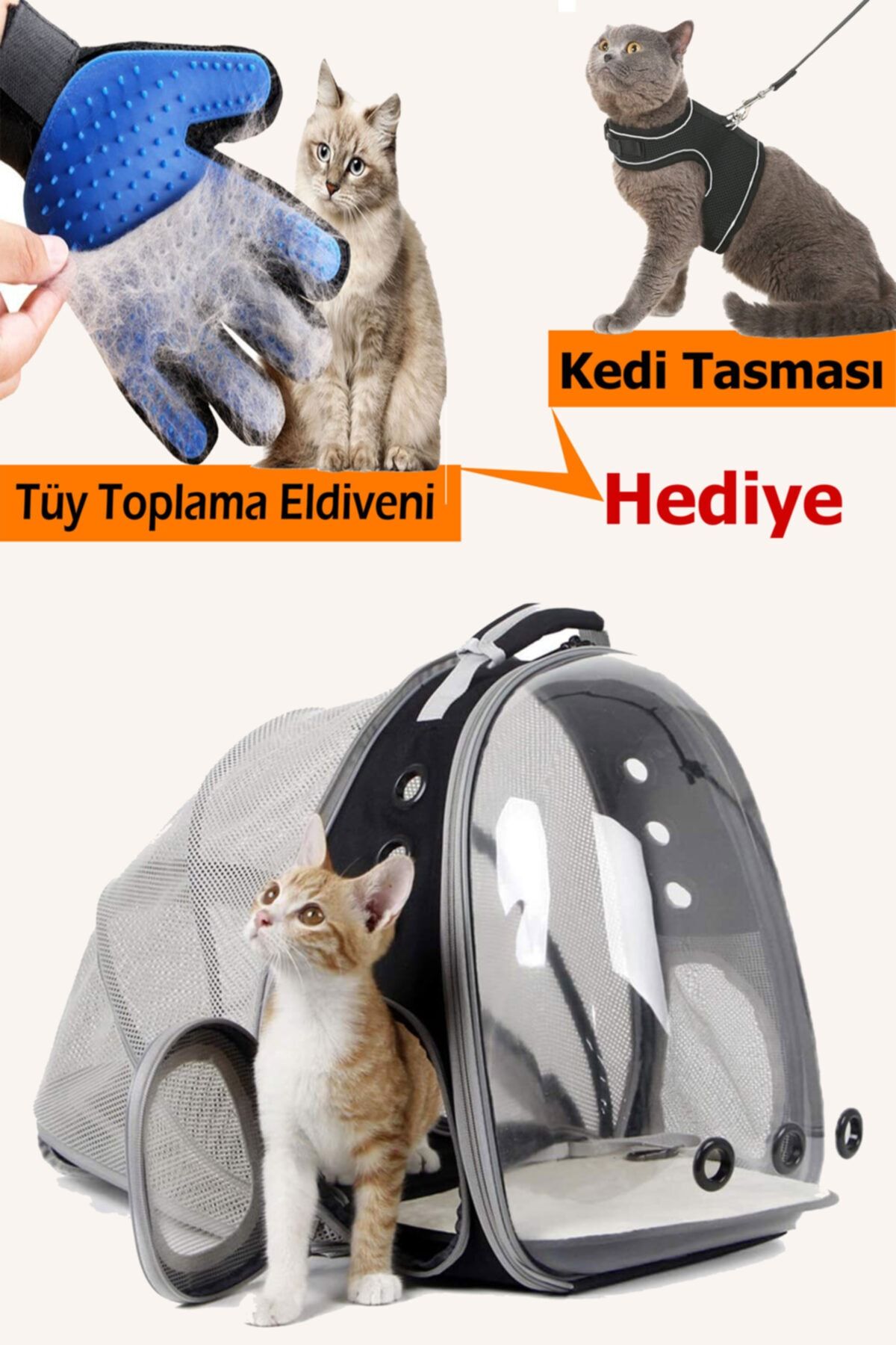 HALZEY Kedi Çantası Fileli Astronot Kedi Köpek Taşıma Çantası Tüy Toplama Eldiveni