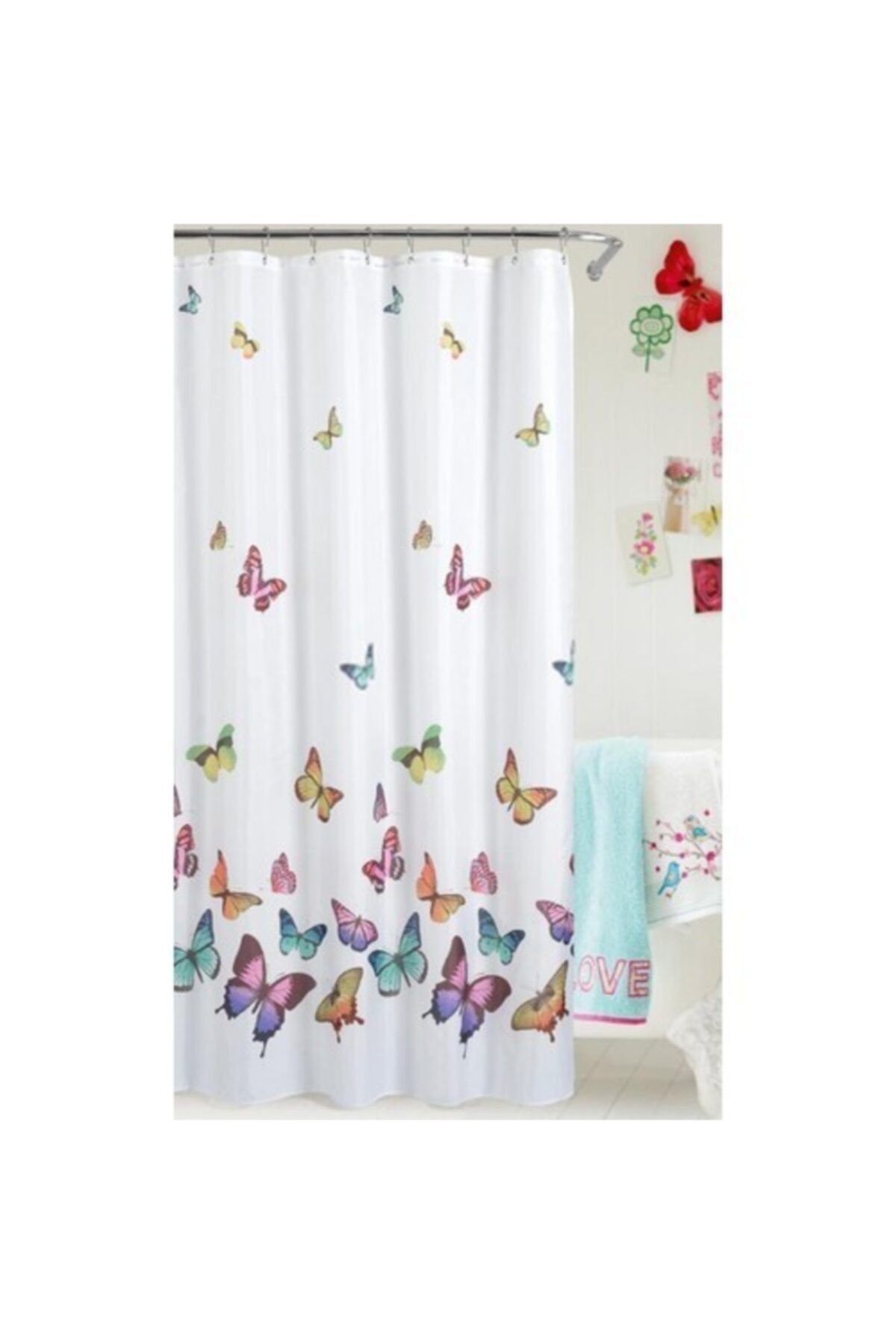 GARDENİA Gardenıa Kelebek Banyo Perdesi Renkli