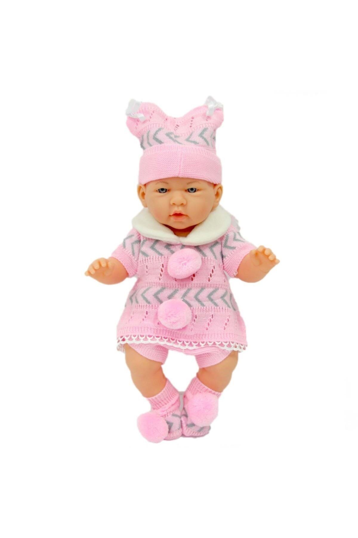 Burnis Toy Lina Oyuncak Yeni Doğmuş Pembe Gri Elbiseli Azra Bebek 5
