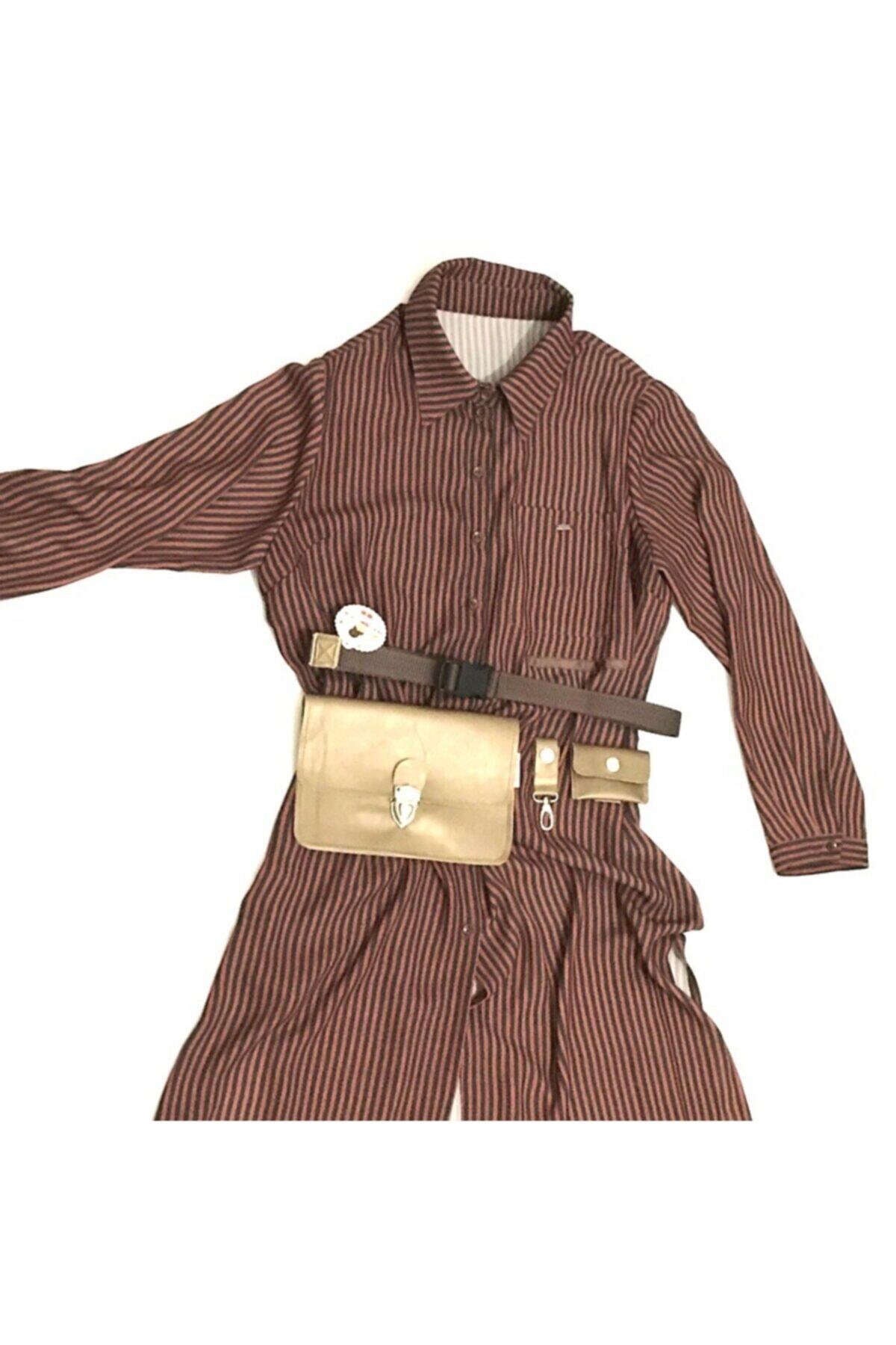 Mutti Design Vintage Hakiki Deri Bronz Bel Ve El Çantası