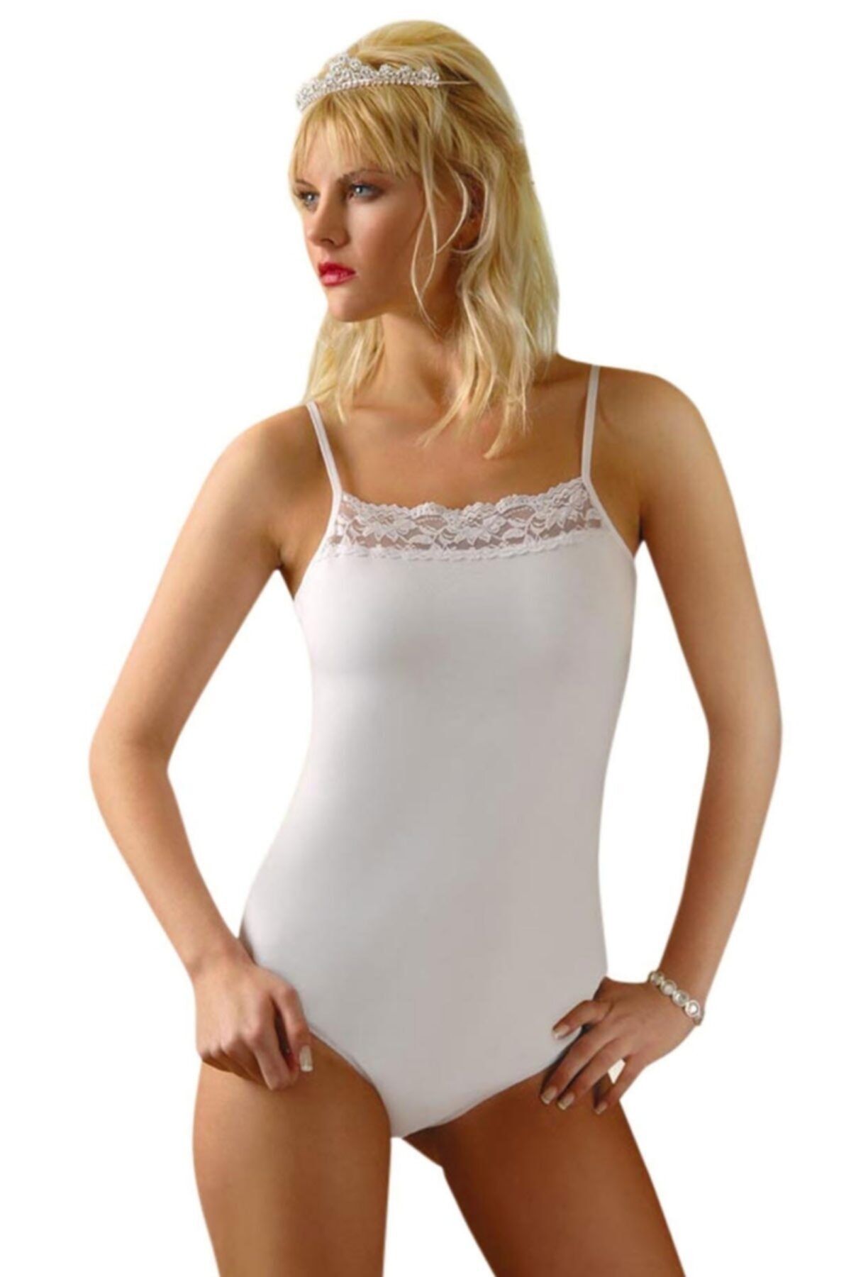 Anıt Ince Askılı Yakası Dantel Detaylı Çıtçıtlı Body 4062