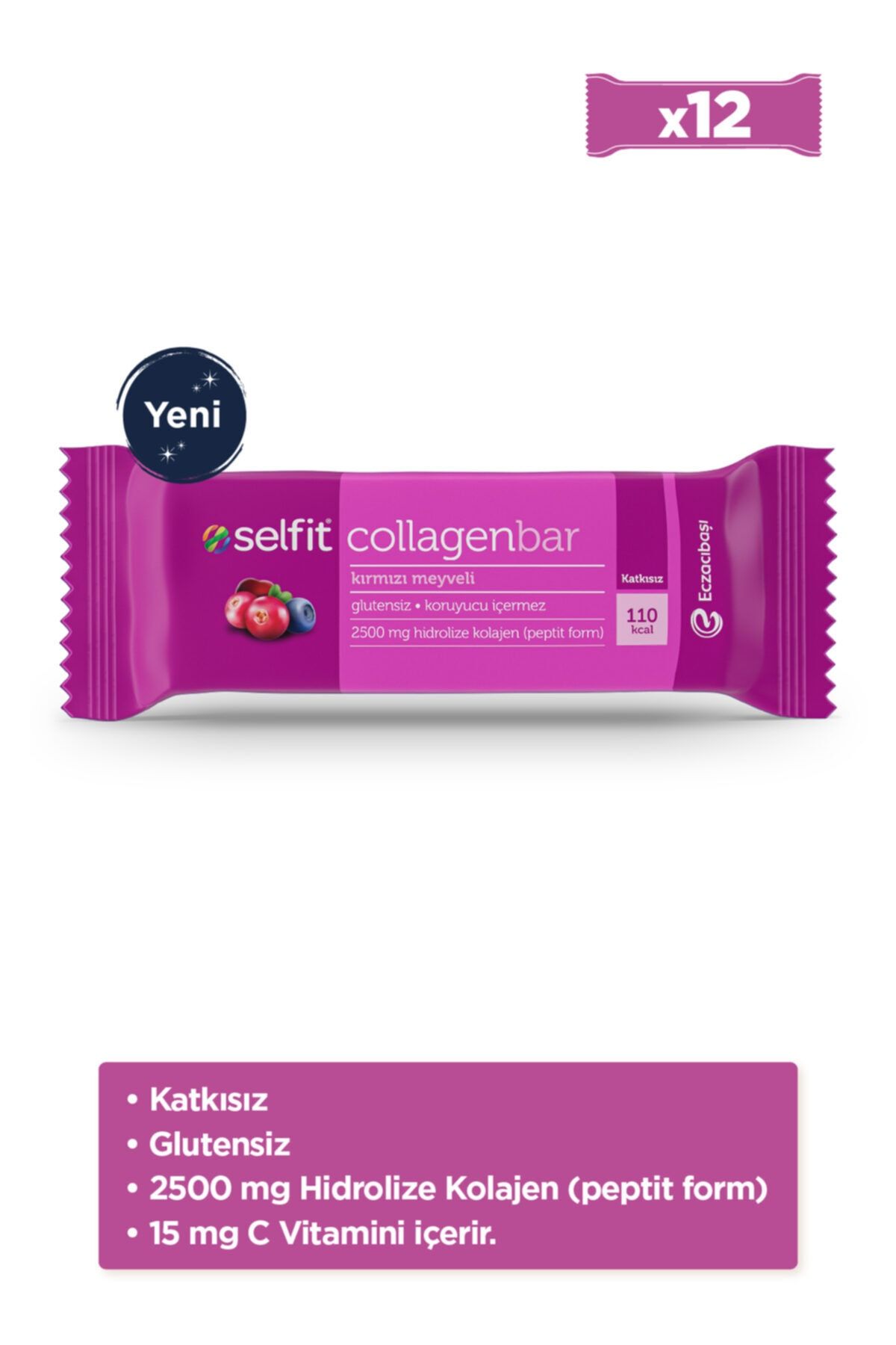 Eczacıbaşı Selfit Collagenbar Kırmızı Meyveli Sağlıklı Atıştırmalık Bar - 30 gr x 12 Adet