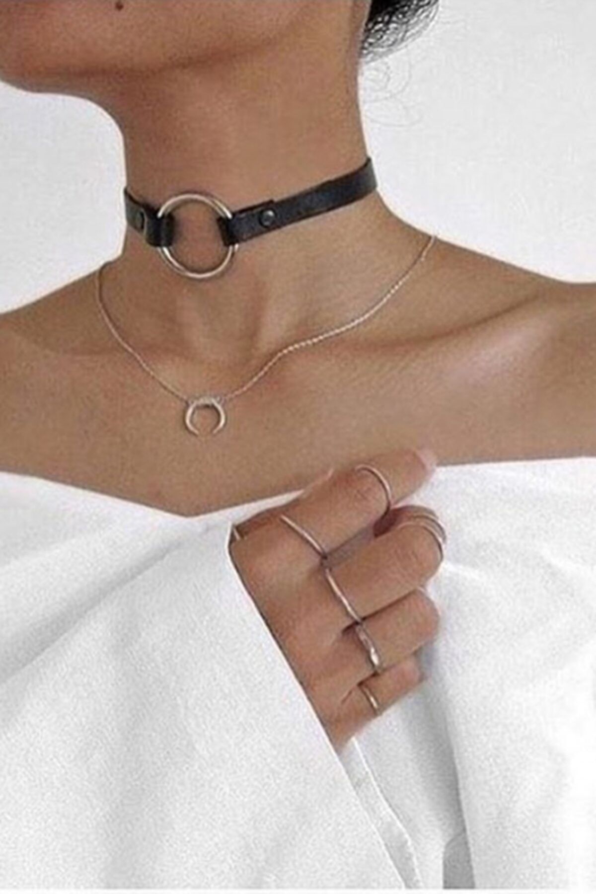 LAUREL DREAM Halka Detaylı Şık Deri Choker - Apft35