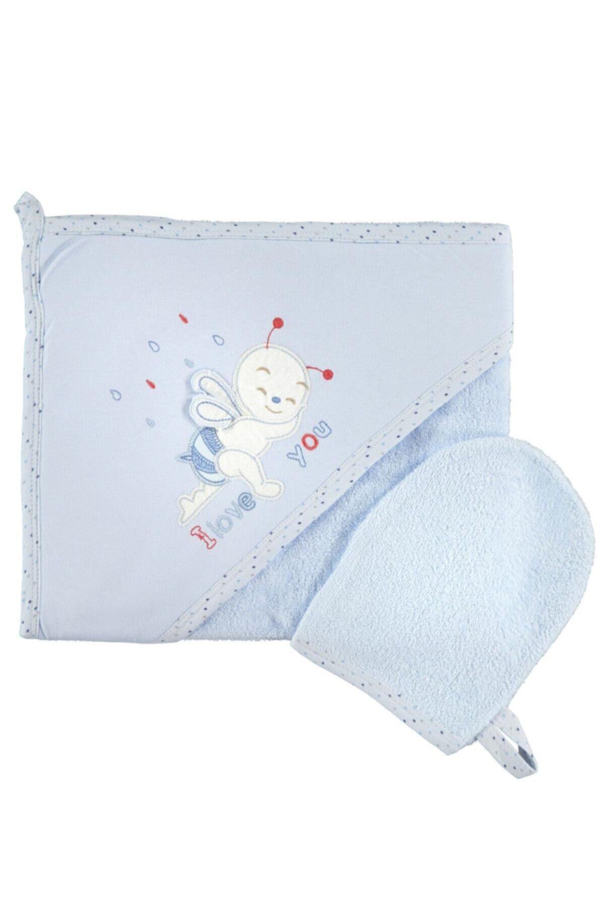 Albimini Arılı Bebek Banyo Havlusu 43189 Mavi