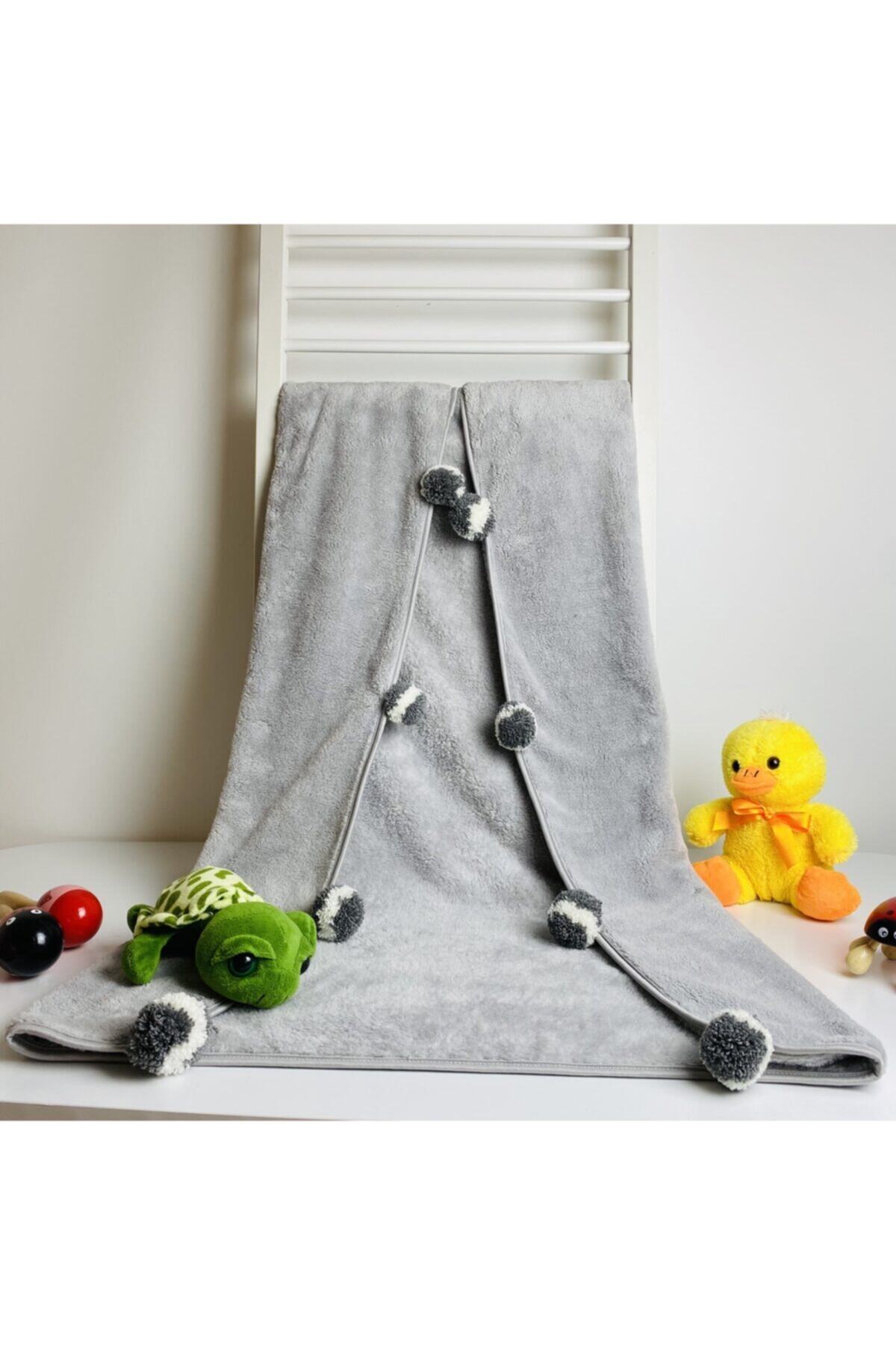 Softline Pofidik Ponponlu Welsoft Gri Bebek Battaniyesi