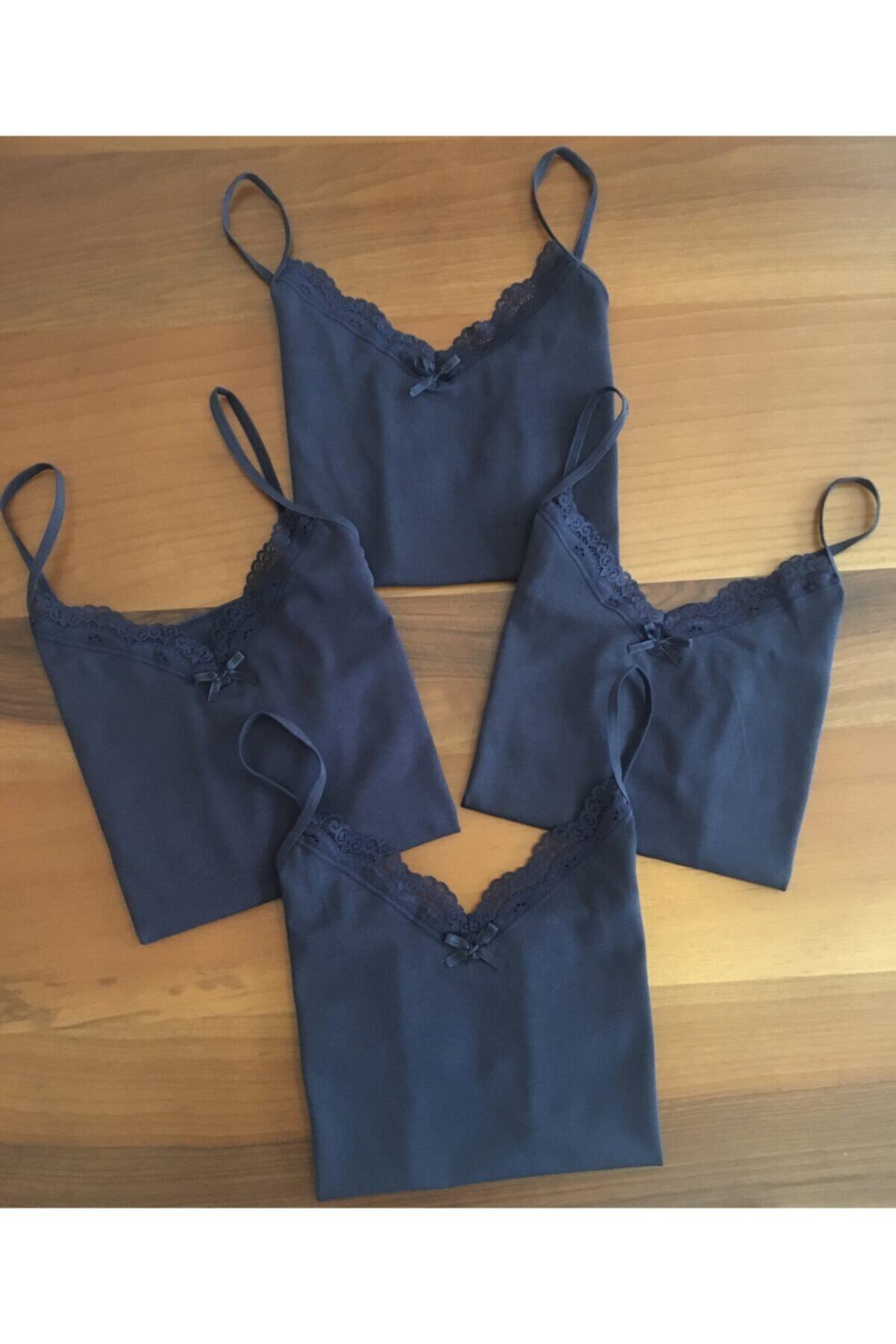 LEYNA BUTİK Kadın Lacivert Renk 4'lü Paket Pamuklu Ip Askılı Atlet